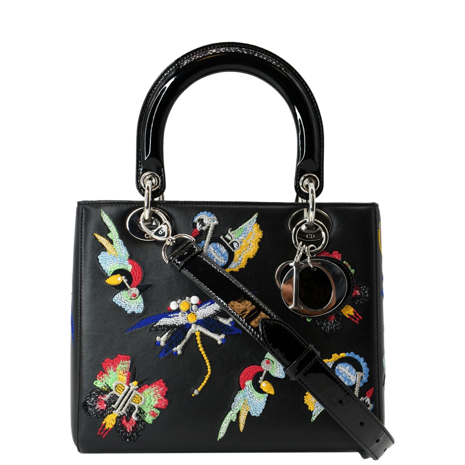 Dior Lady Embroidered Shoulder Bag Black