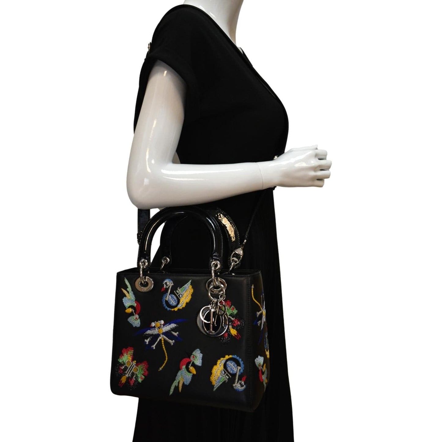 Dior Lady Embroidered Calfskin Shoulder Bag Black