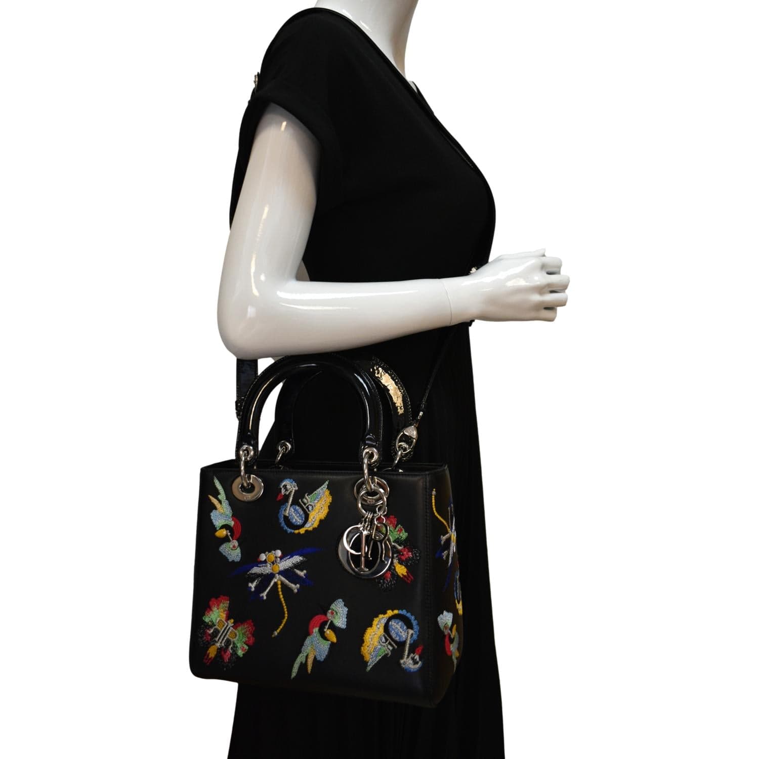Dior Lady Embroidered Calfskin Shoulder Bag Black