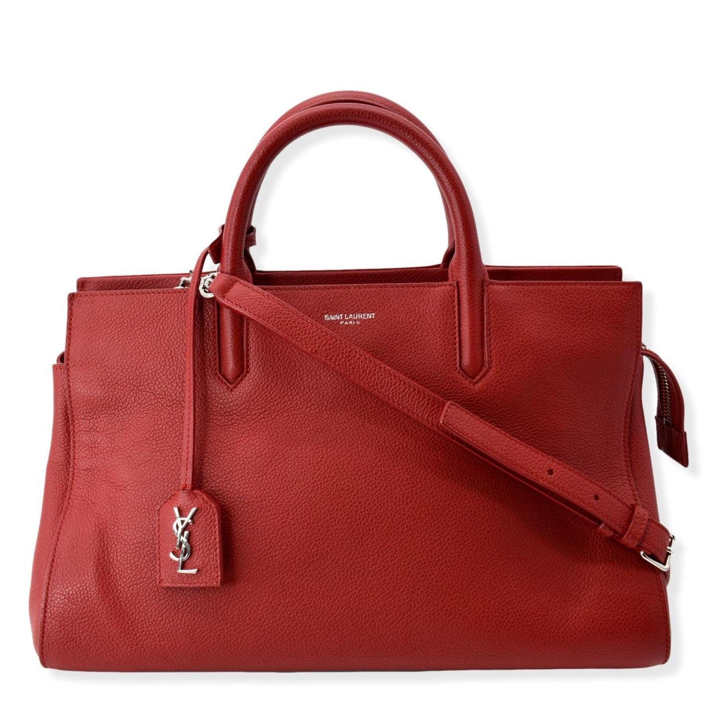 YSL Saint Laurent Saint Cabas Rive Gauche Satchel Bag Leather Red Travel Bag