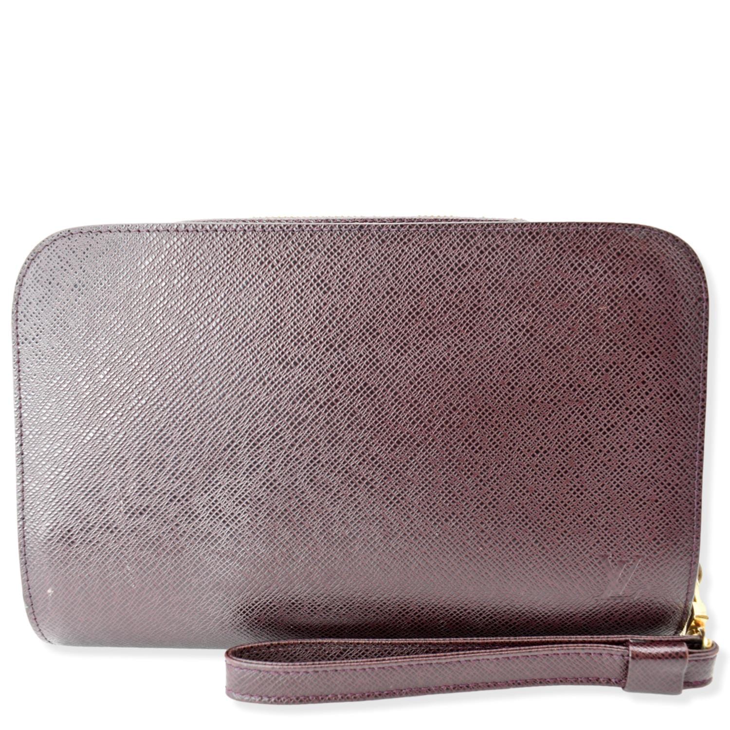 Louis Orsay Taiga Clutch Bag Purple Leather