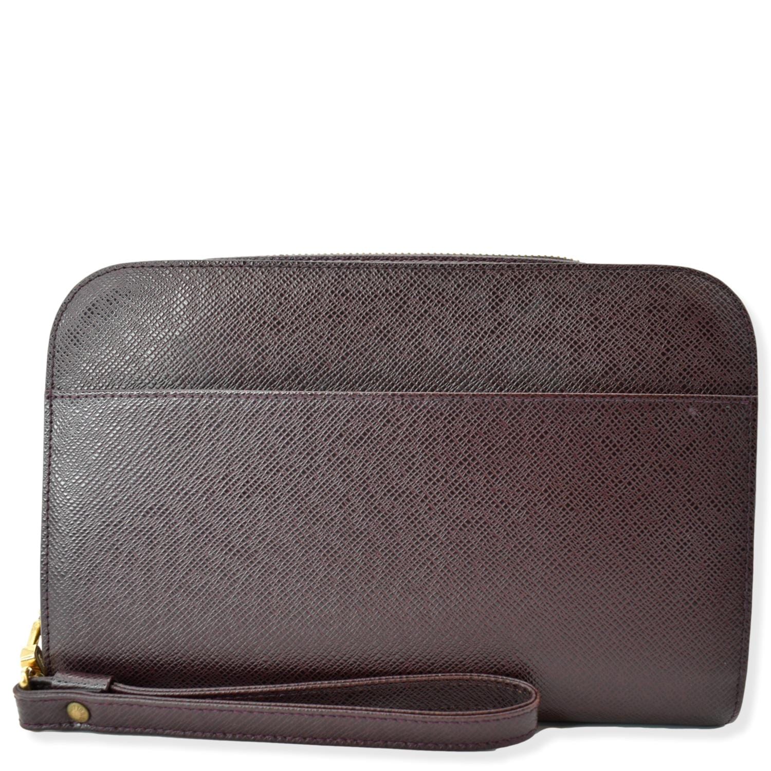 Louis Orsay Taiga Clutch Bag Purple Leather
