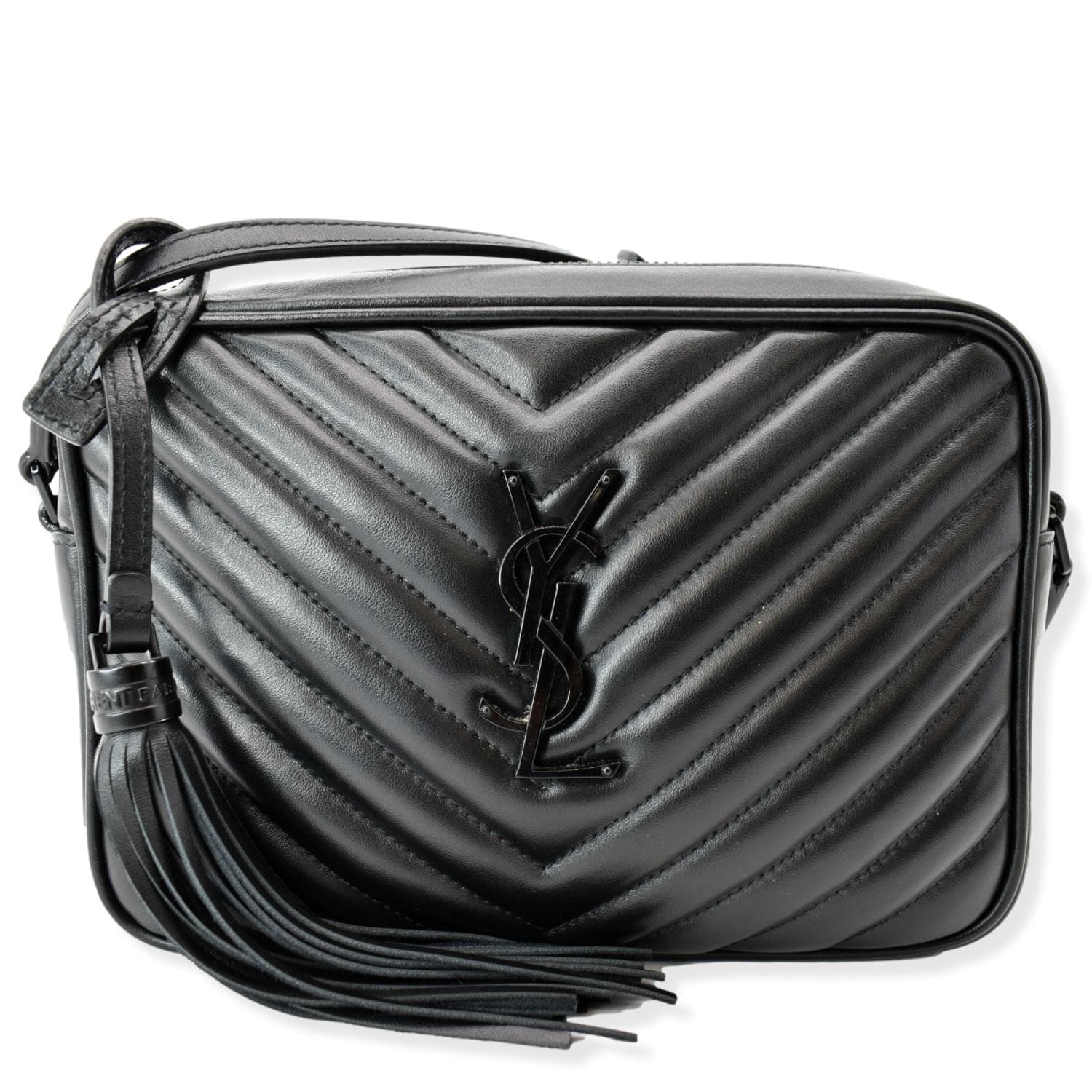 YSL Saint Laurent Yves Lou Chevron Camera Crossbody Bag Leather Black Loulou Camera Bag