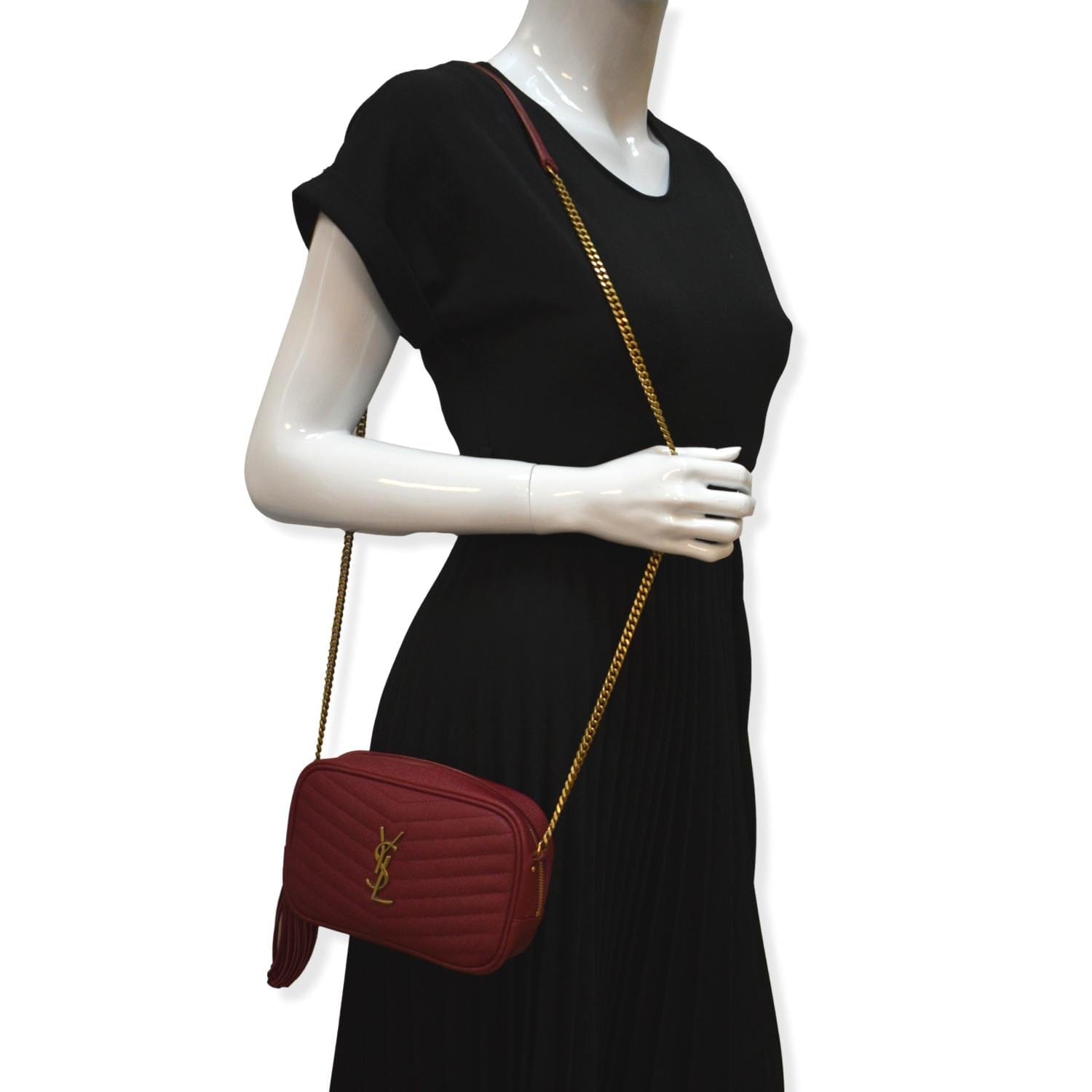 YSL Saint Laurent Yves Lou Camera Crossbody Bag Leather Red Mini