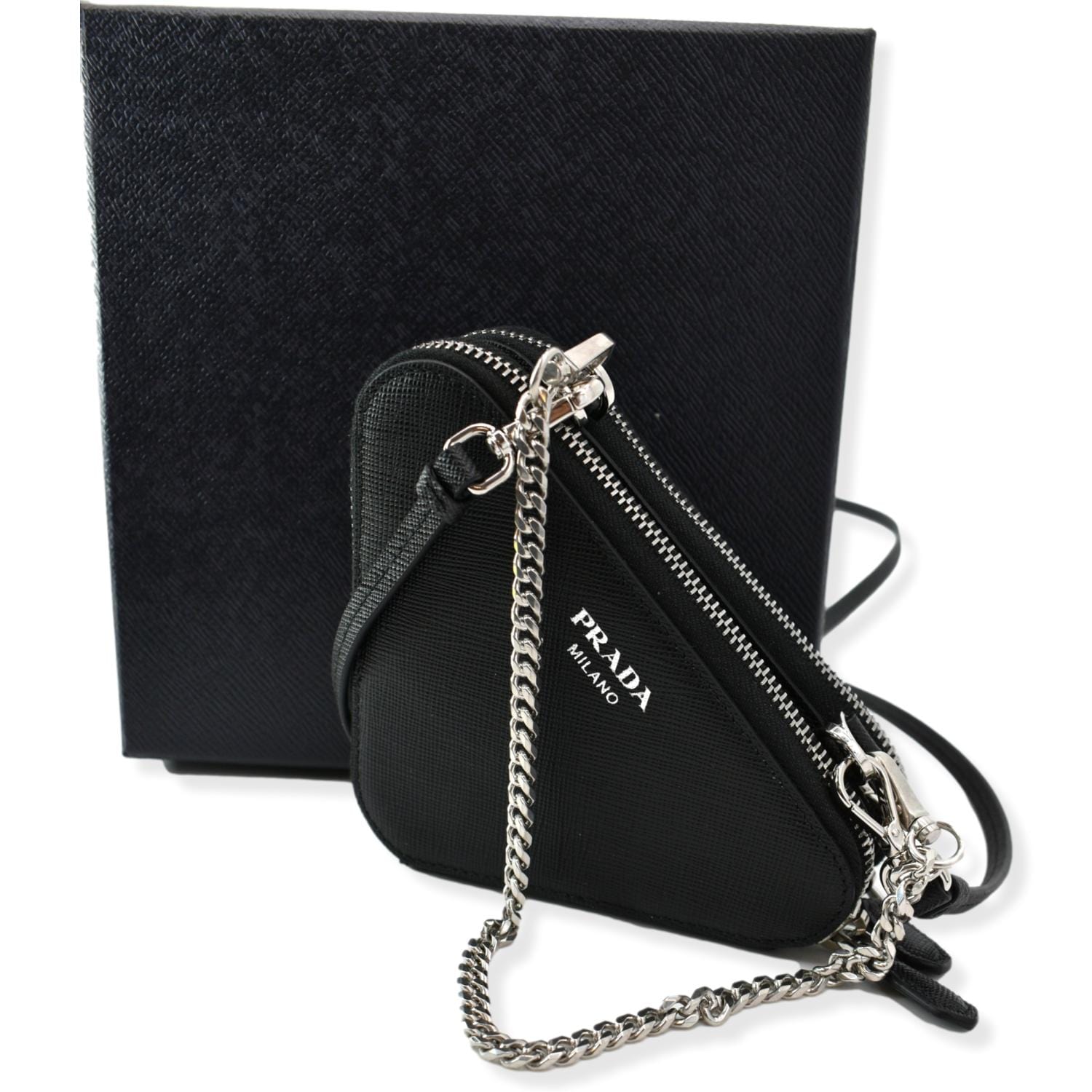Prada Pouch Crossbody Bag Leather Saffiano Black