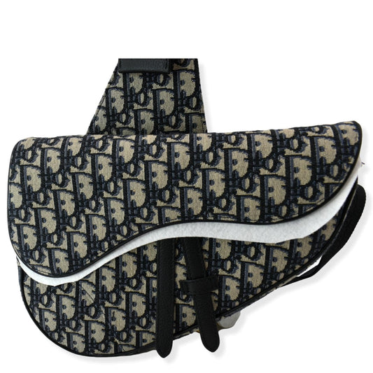 Dior Saddle Oblique Jacquard Crossbody Bag Grey Gray Navy