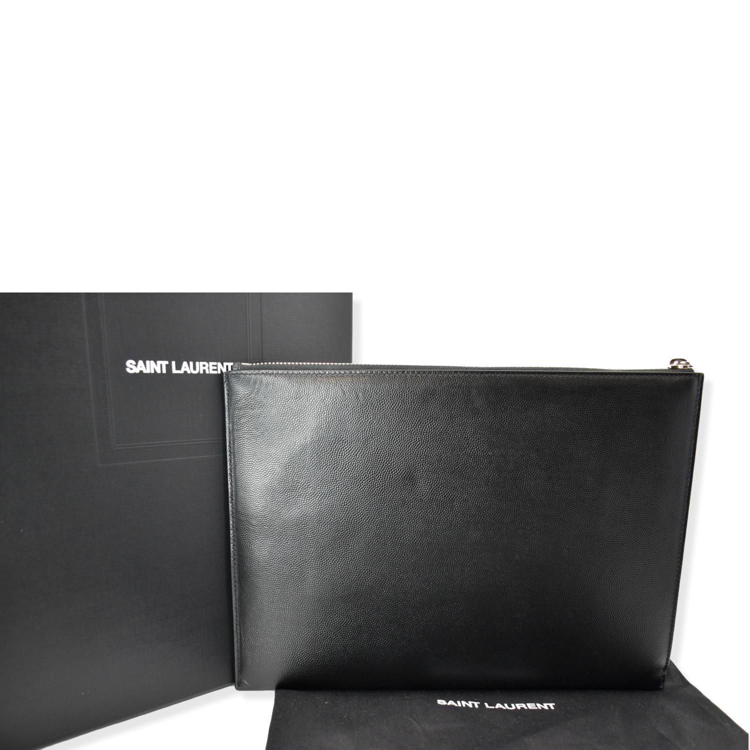 YSL Saint Laurent Saint Laurent Grain Pouch Travel Bag Leather Black