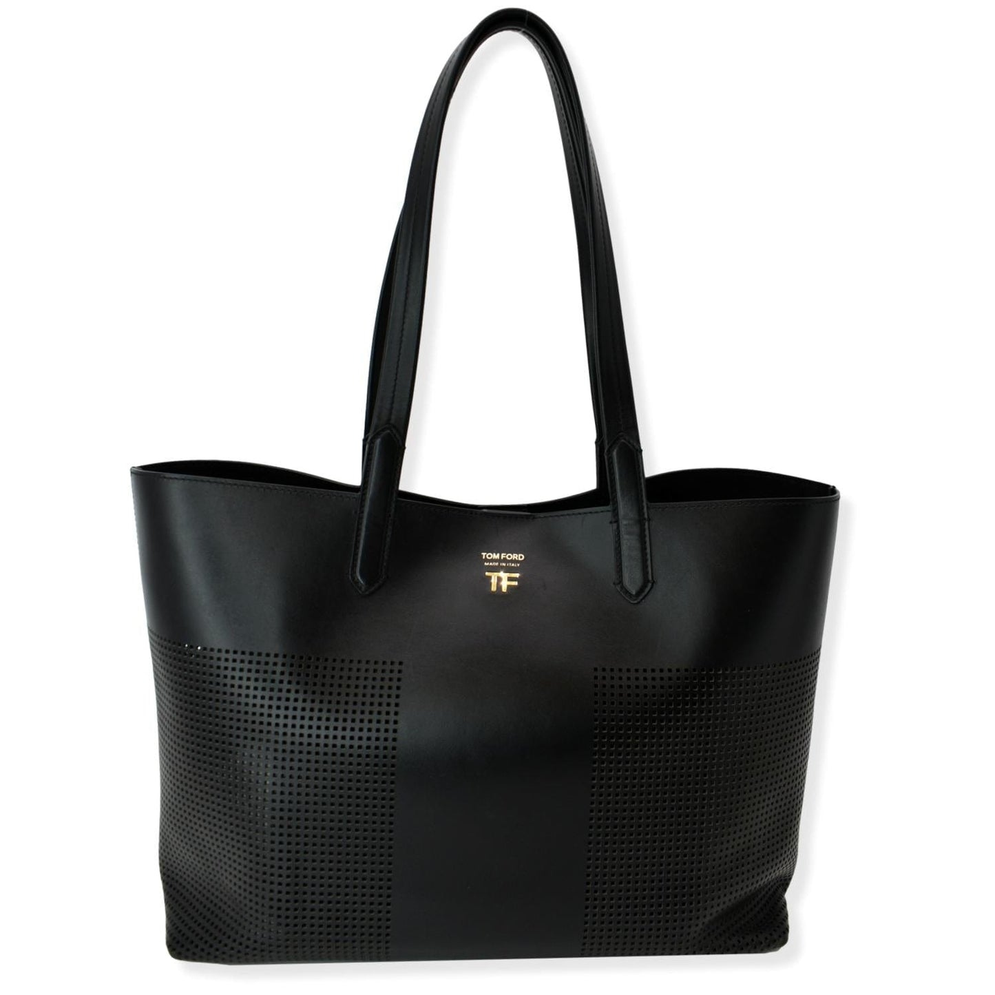 Tom Ford East West Graphic Perforated Tote Bag Leather Black Shoulder Bag