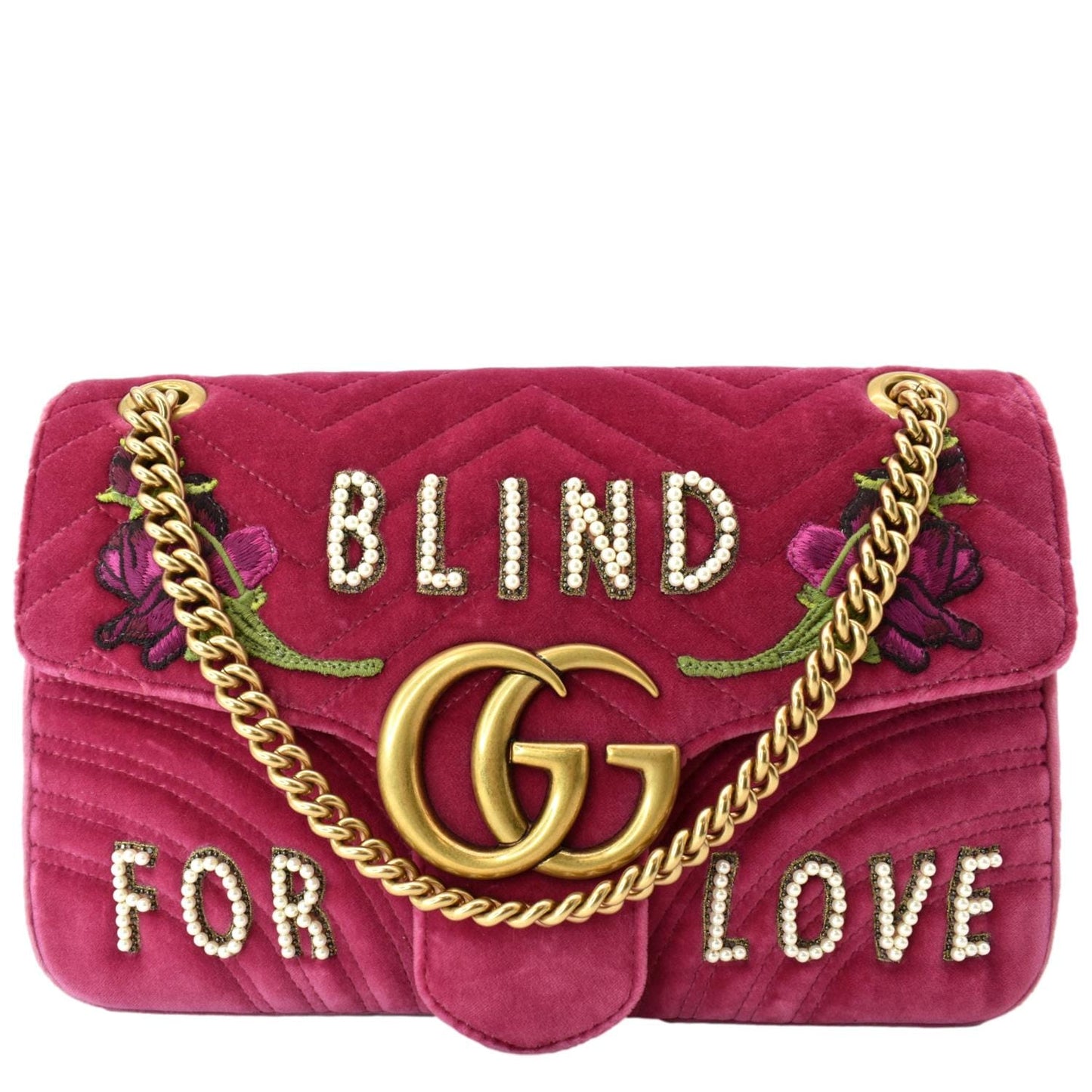 Gucci Blind For Love Marmont Embroidered Velvet Shoulder Shoulder Bag