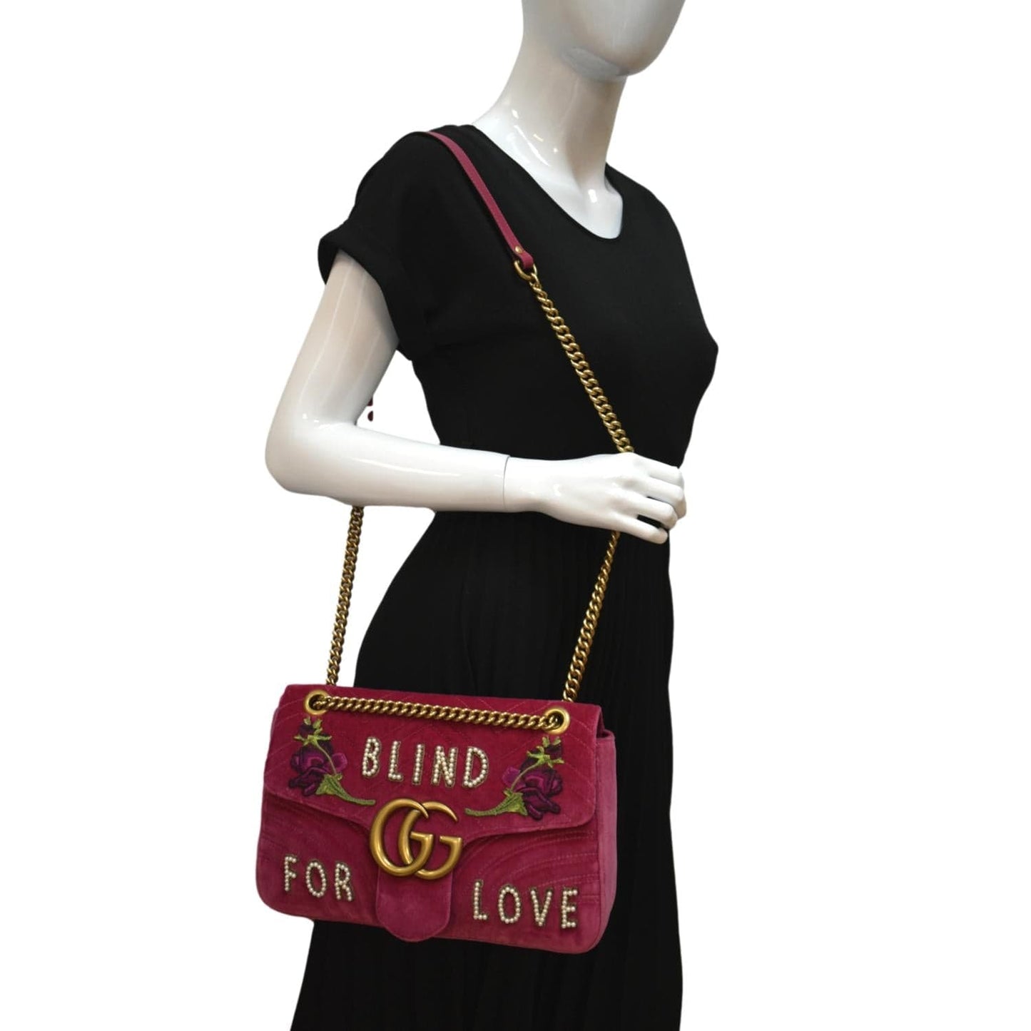 Gucci Blind For Love Marmont Embroidered Velvet Shoulder Shoulder Bag