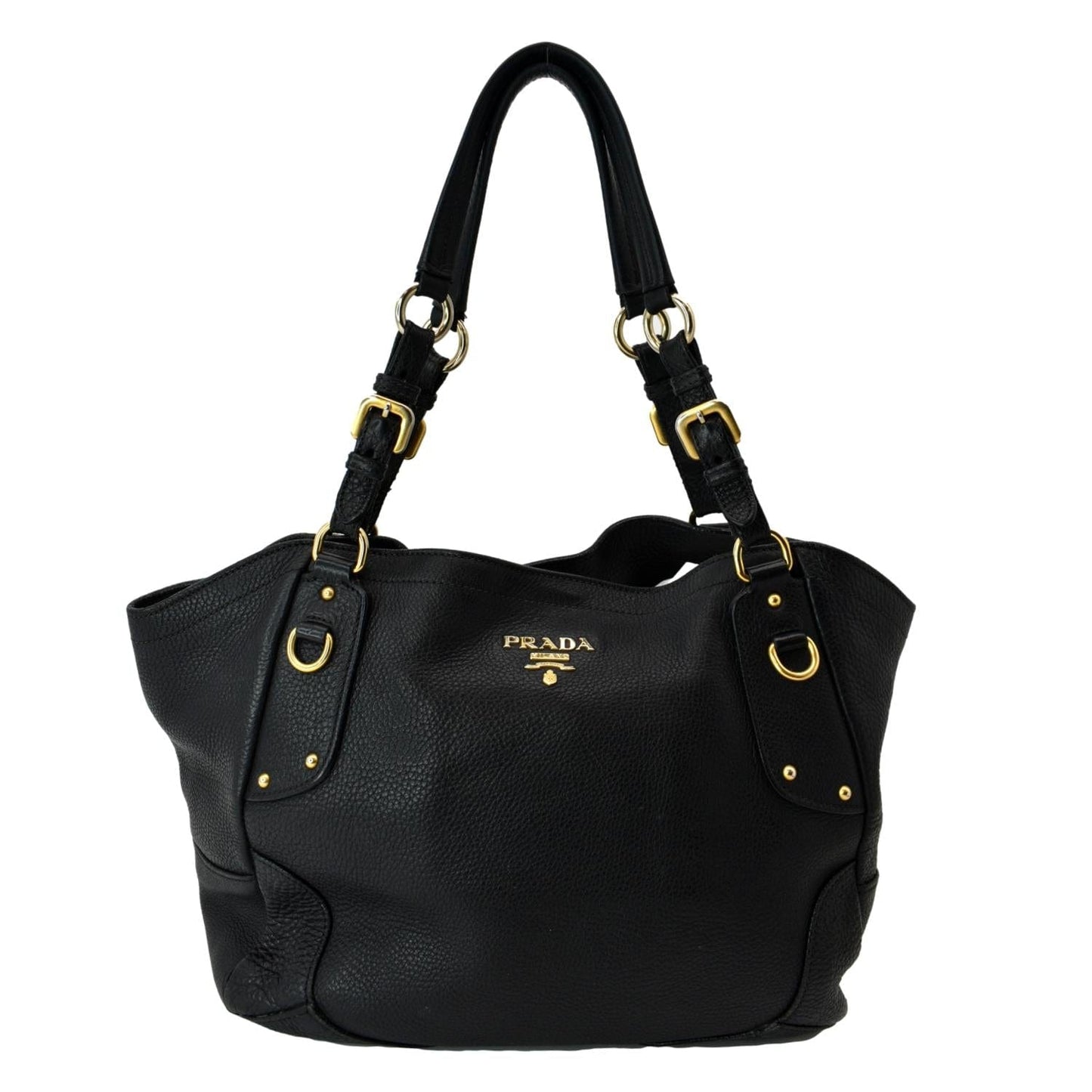 Vitello Daino Pebbled Tote Bag Leather Black