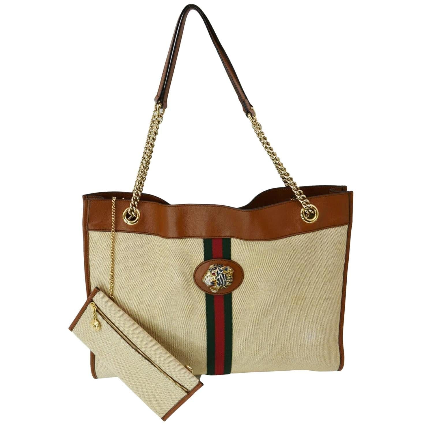 Gucci Rajah Tote Shoulder Bag Sand Leather Large