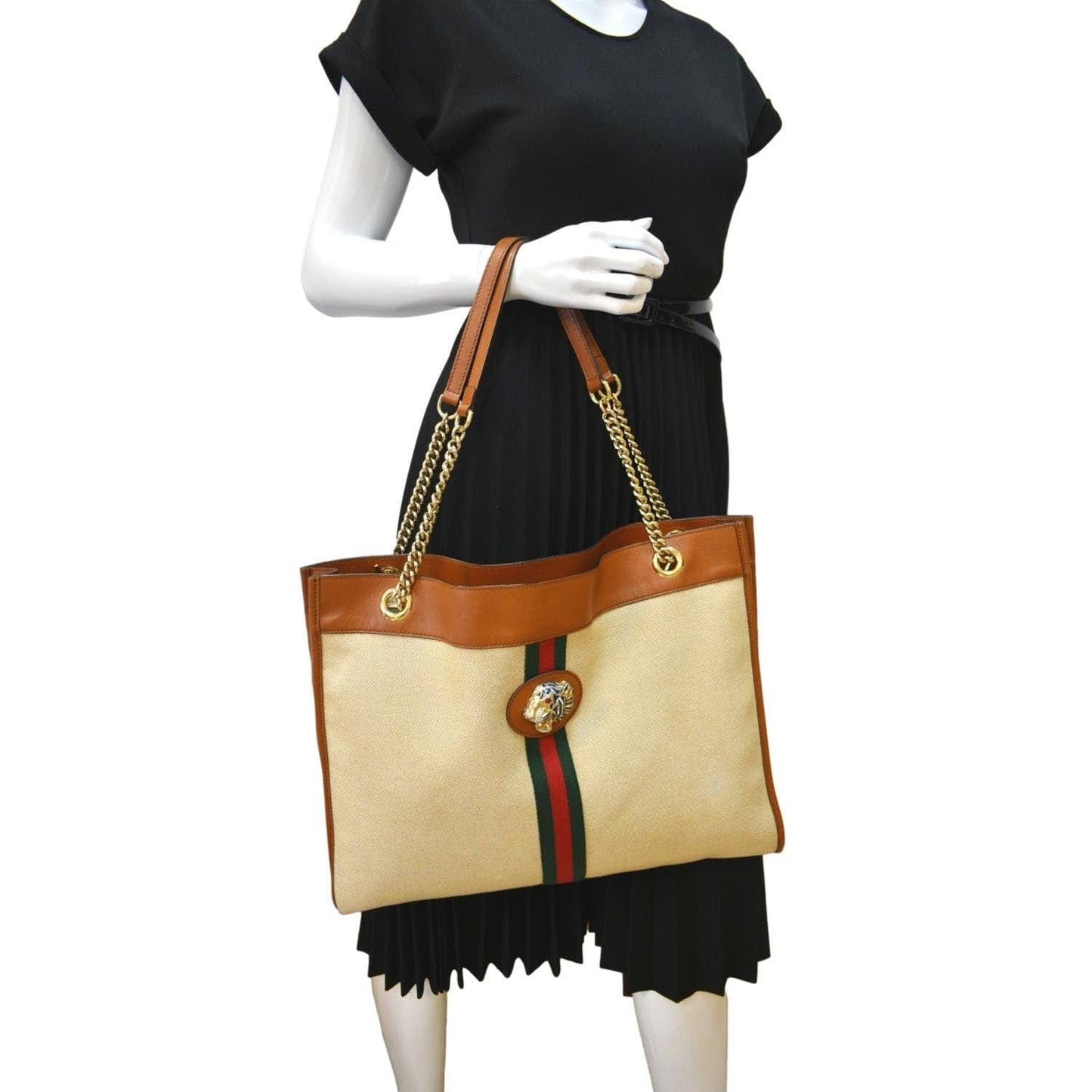 Gucci Rajah Tote Shoulder Bag Sand Leather Large