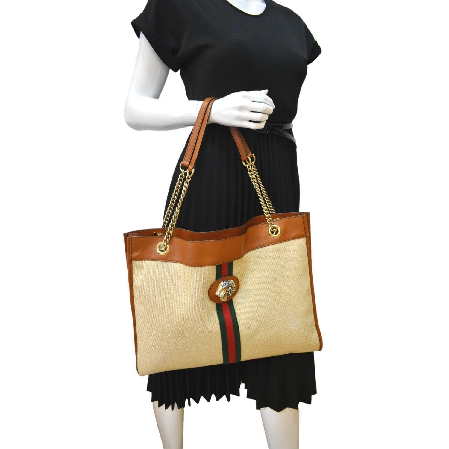 Gucci Rajah Tote Shoulder Bag Sand Leather Large