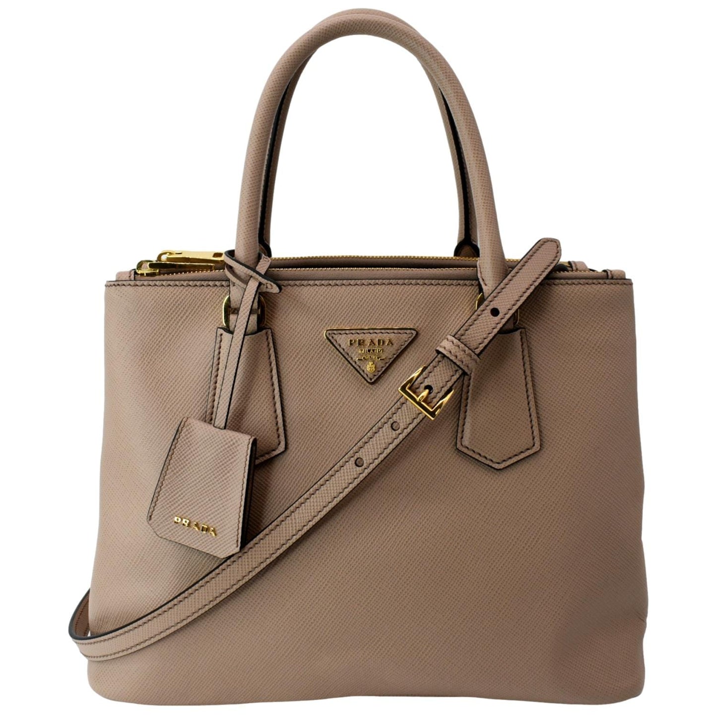 Double Handle Saffiano Tote Bag Nude Leather Pink