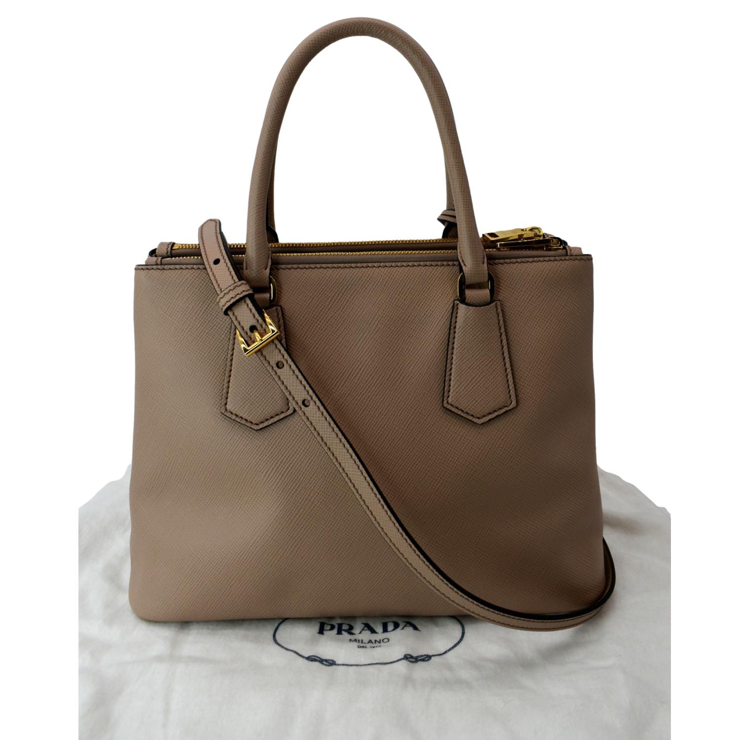 Double Handle Saffiano Tote Bag Nude Leather Pink