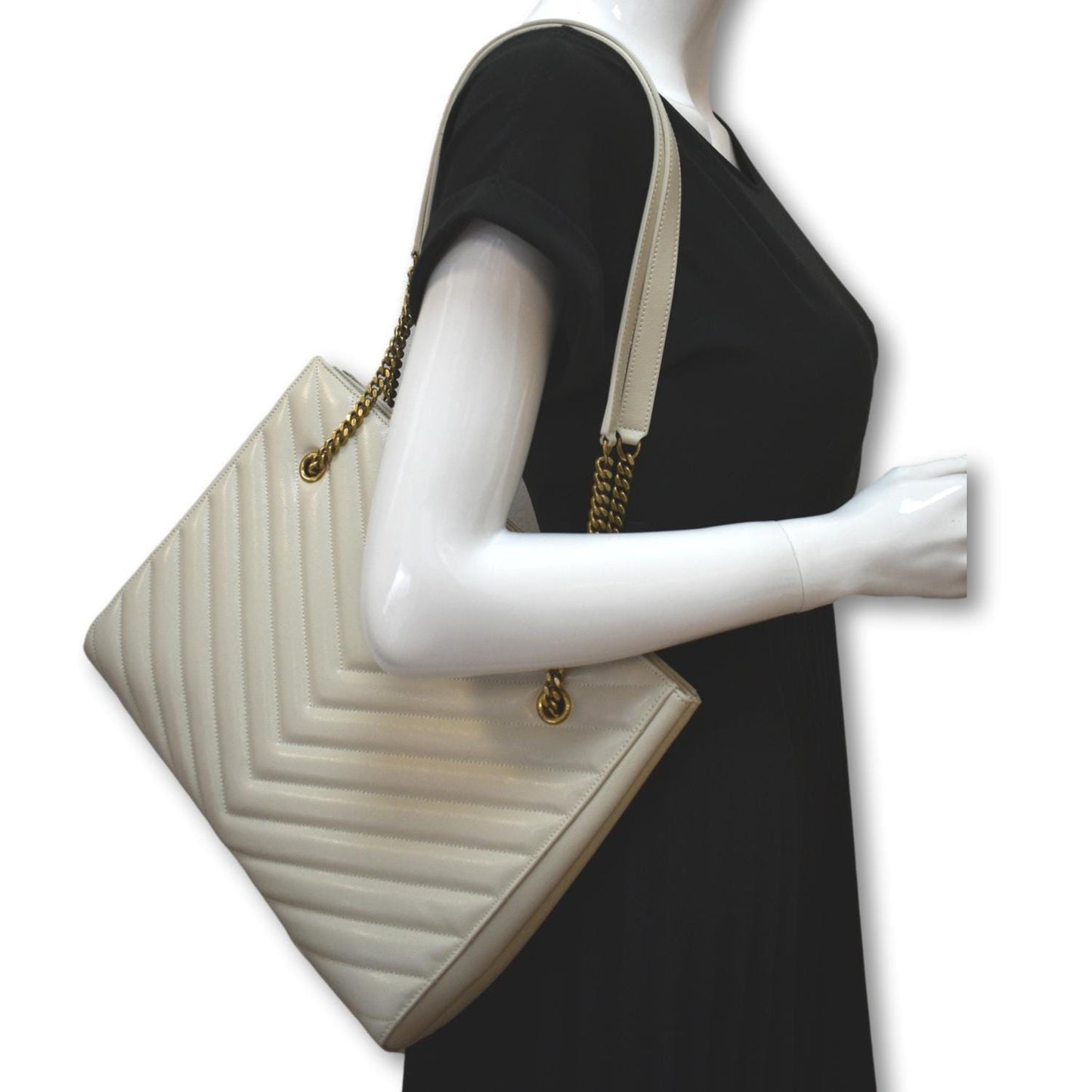 YSL Saint Laurent Yves Tribeca Shoulder Bag Leather White Medium