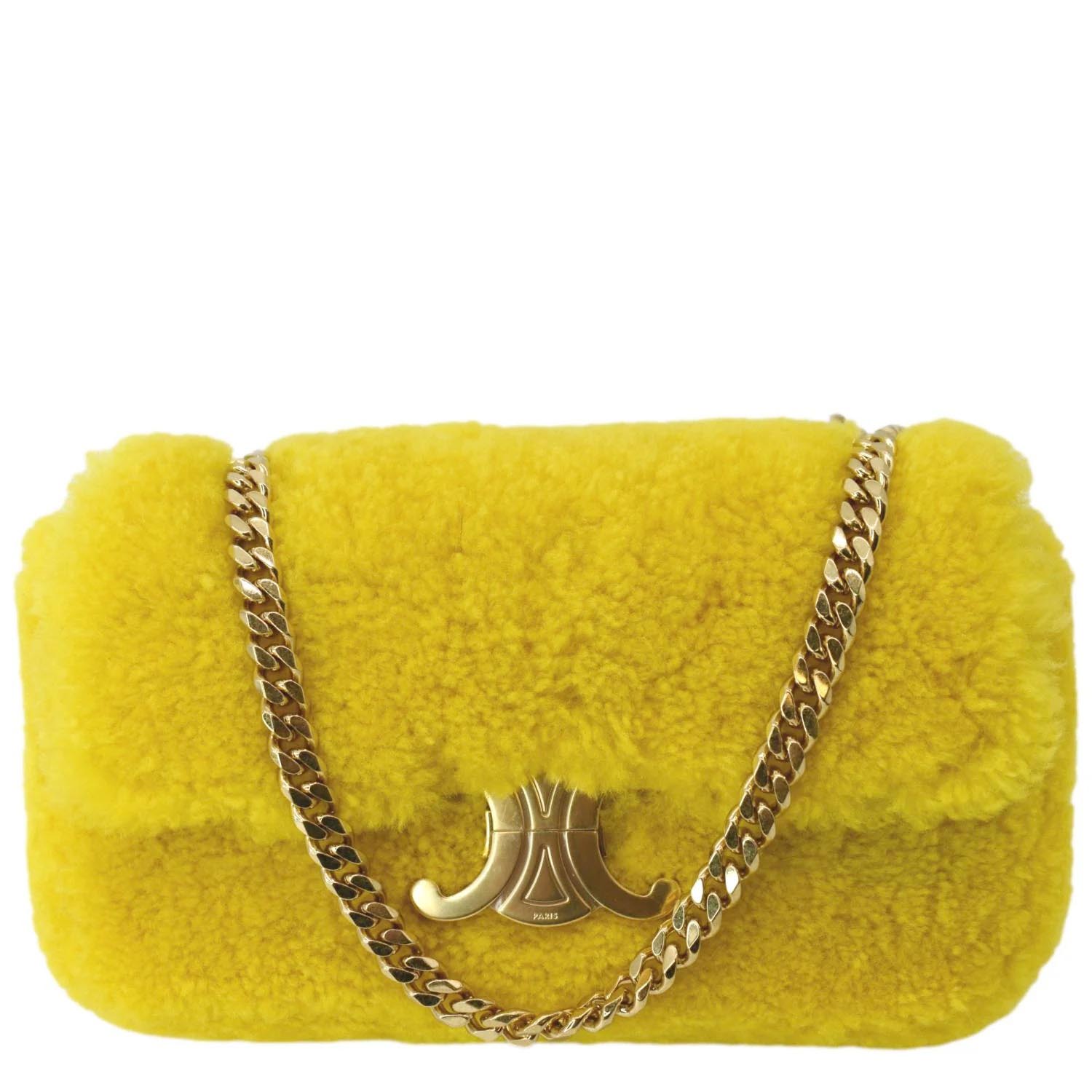 Triomphe Fluffy Shearling Shoulder Bag Yellow
