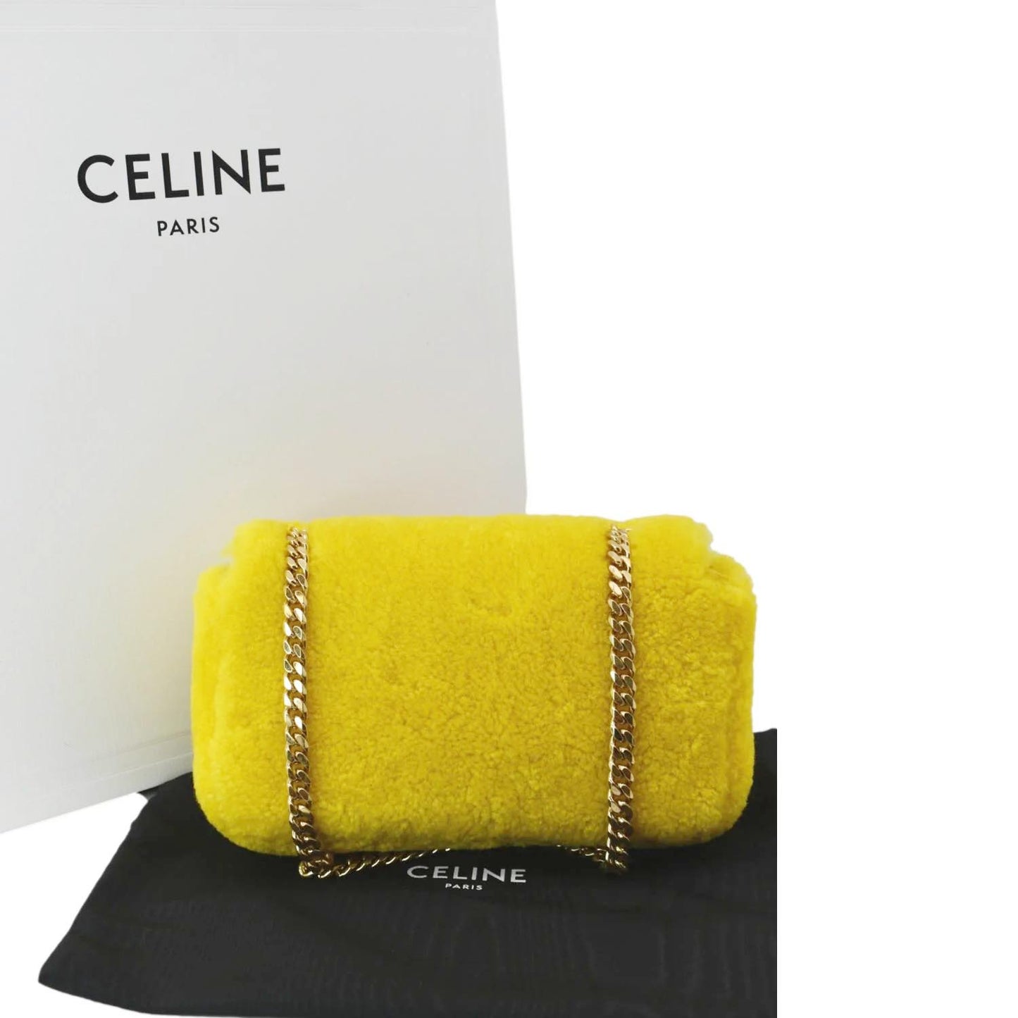 Triomphe Fluffy Shearling Shoulder Bag Yellow