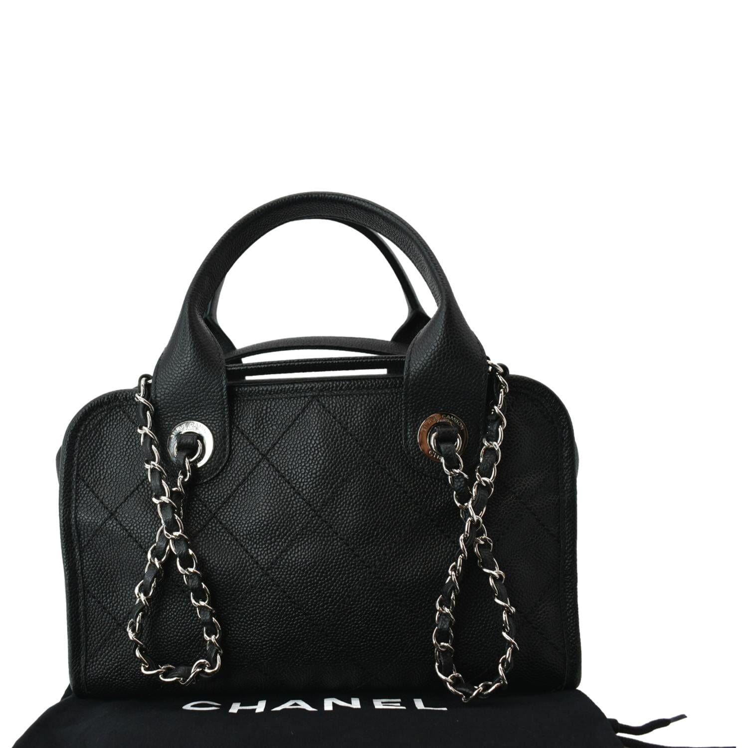 Chanel Deauville Shopping Leather Black Travel Bag