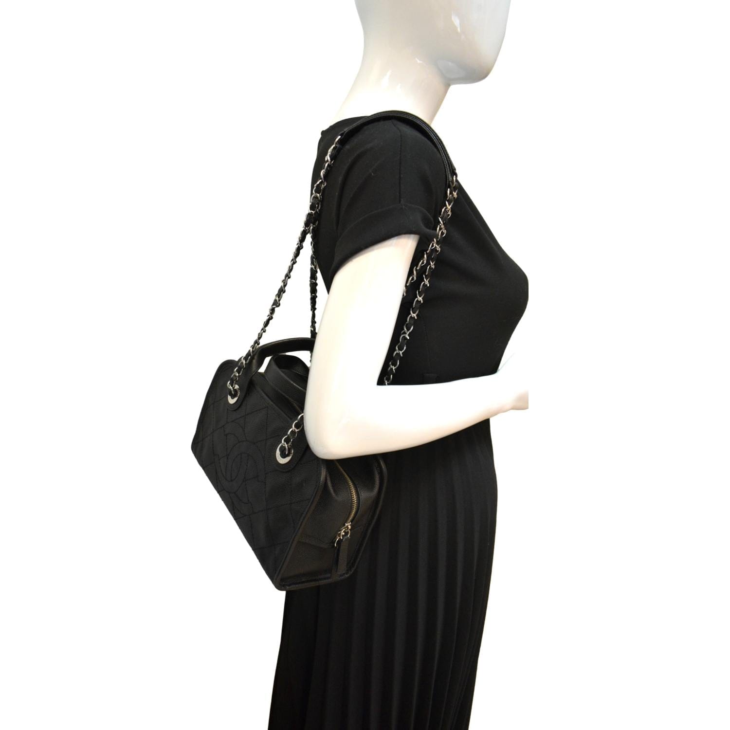 Chanel Deauville Shopping Leather Black Travel Bag