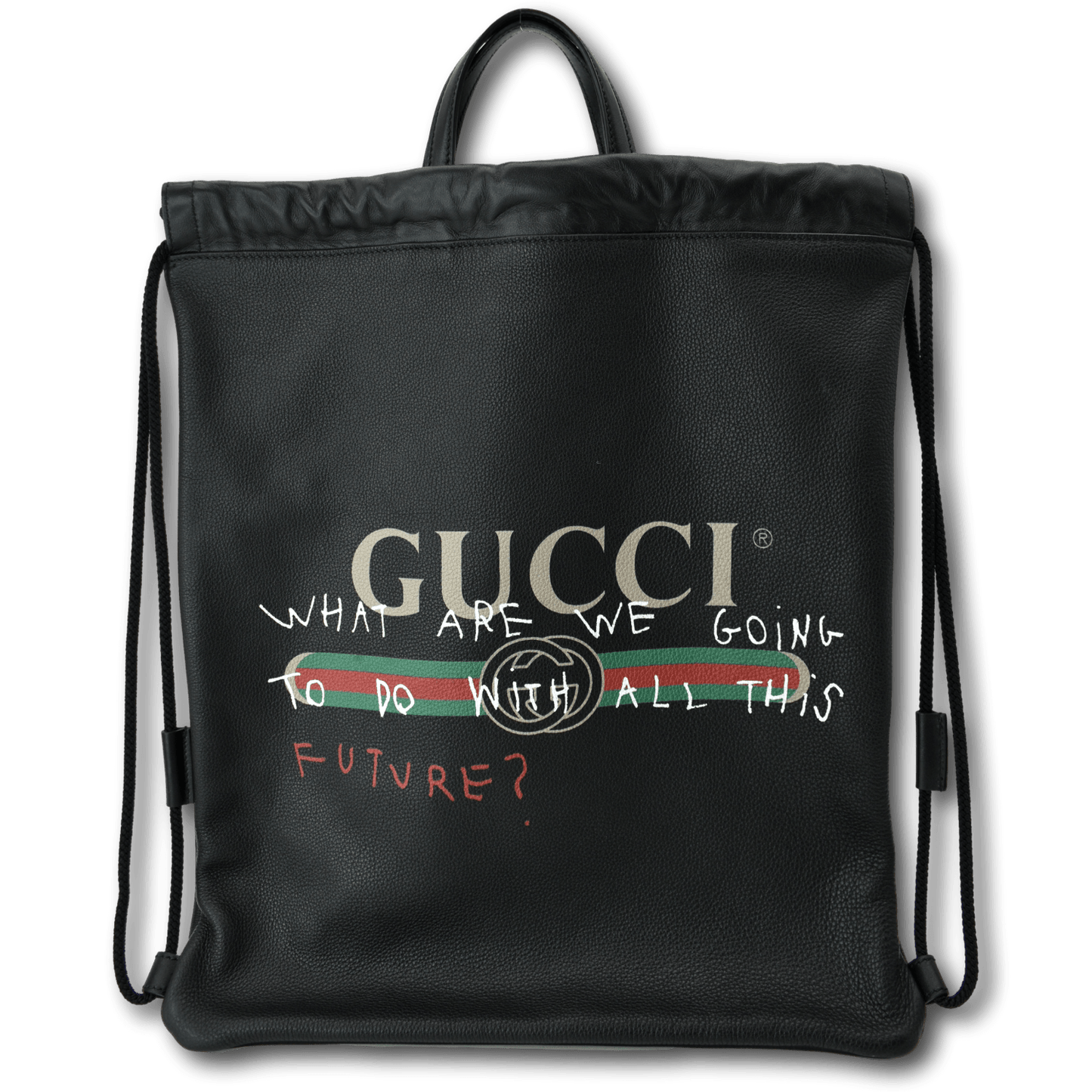 Gucci Drawstring Print Backpack Bag Leather Black Jewelry