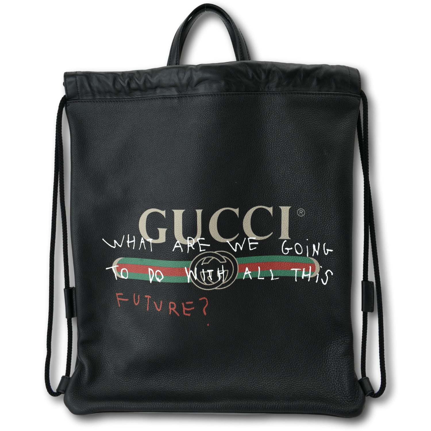 Gucci Drawstring Print Backpack Bag Leather Black Jewelry