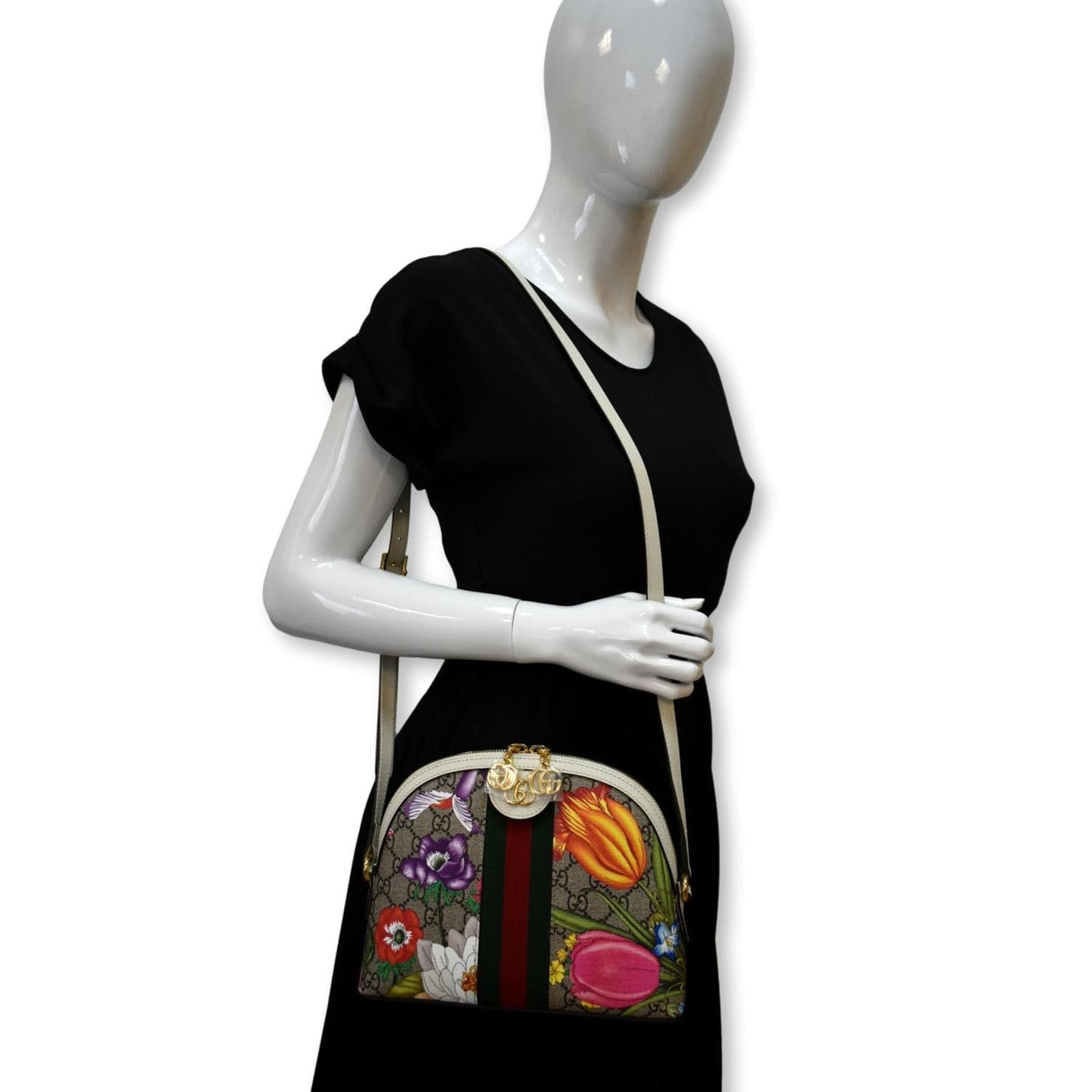 Gucci Ophidia Flora Supreme Shoulder Bag Canvas Beige