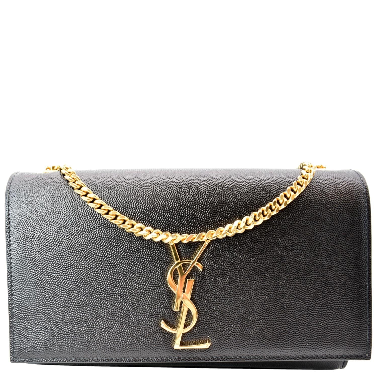 YSL Saint Laurent Yves Kate Clutch Crossbody Bag Leather Black Gold Clutch Bag