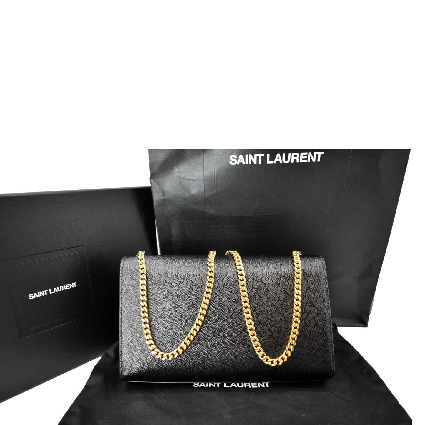 YSL Saint Laurent Yves Kate Clutch Crossbody Bag Leather Black Gold Clutch Bag