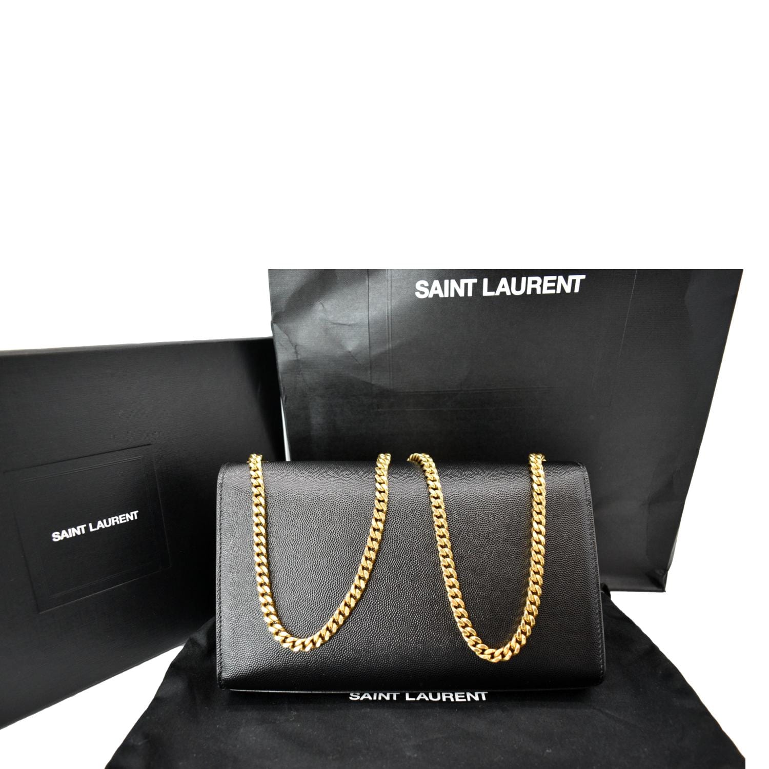 YSL Saint Laurent Yves Kate Clutch Crossbody Bag Leather Black Gold Clutch Bag
