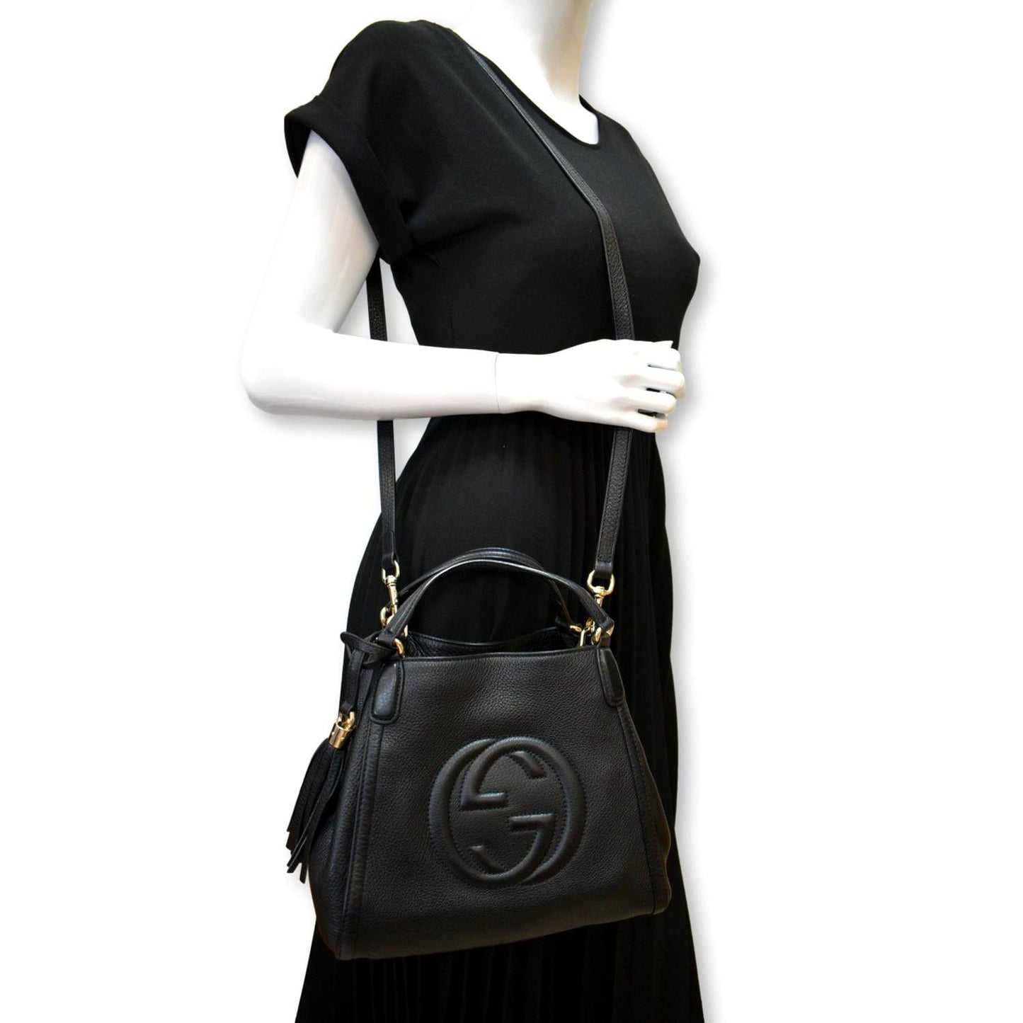 Gucci Soho Pebbled Shoulder Bag Leather Black