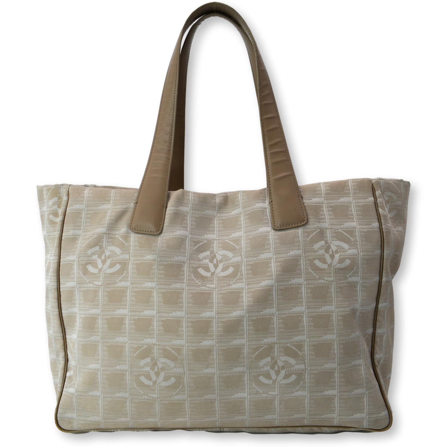 Chanel CC Logo Line Nylon Beige Travel Bag