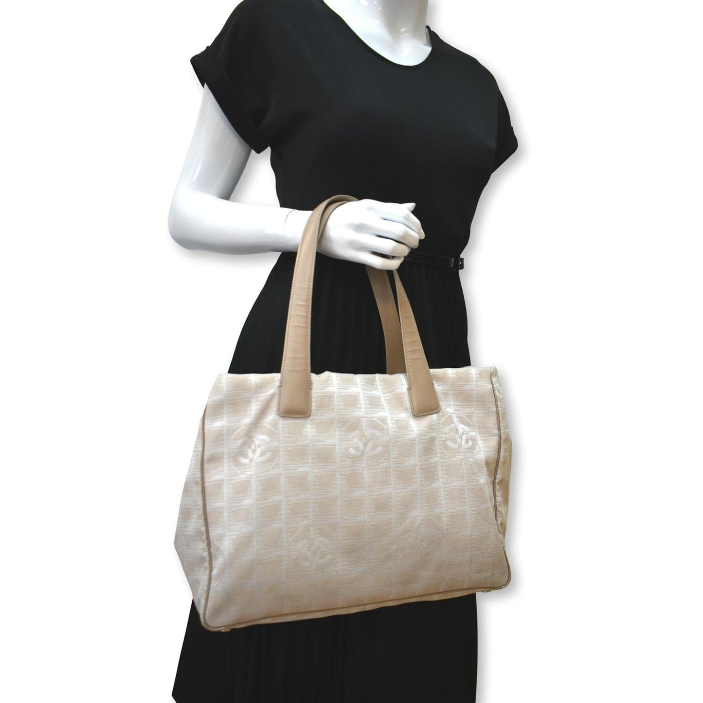 Chanel CC Logo Line Nylon Beige Travel Bag