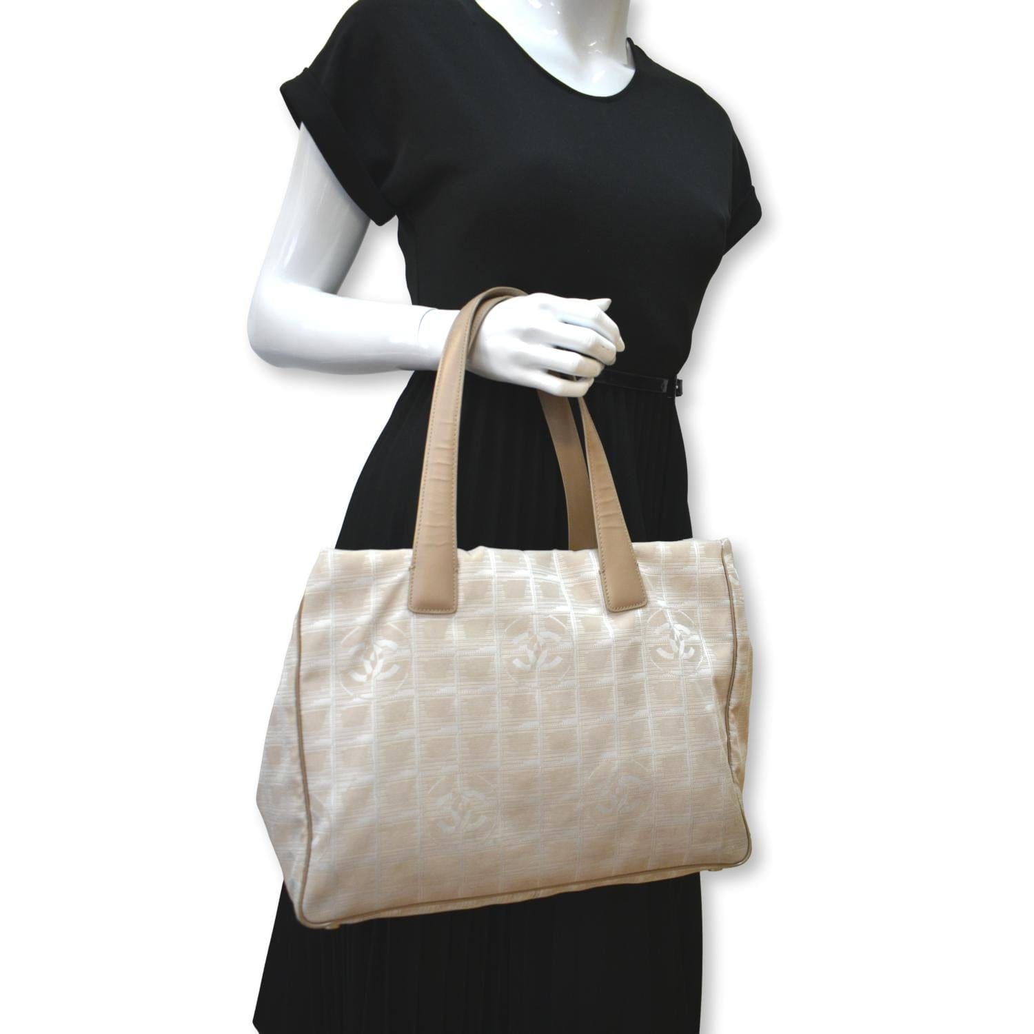 Chanel CC Logo Line Nylon Beige Travel Bag
