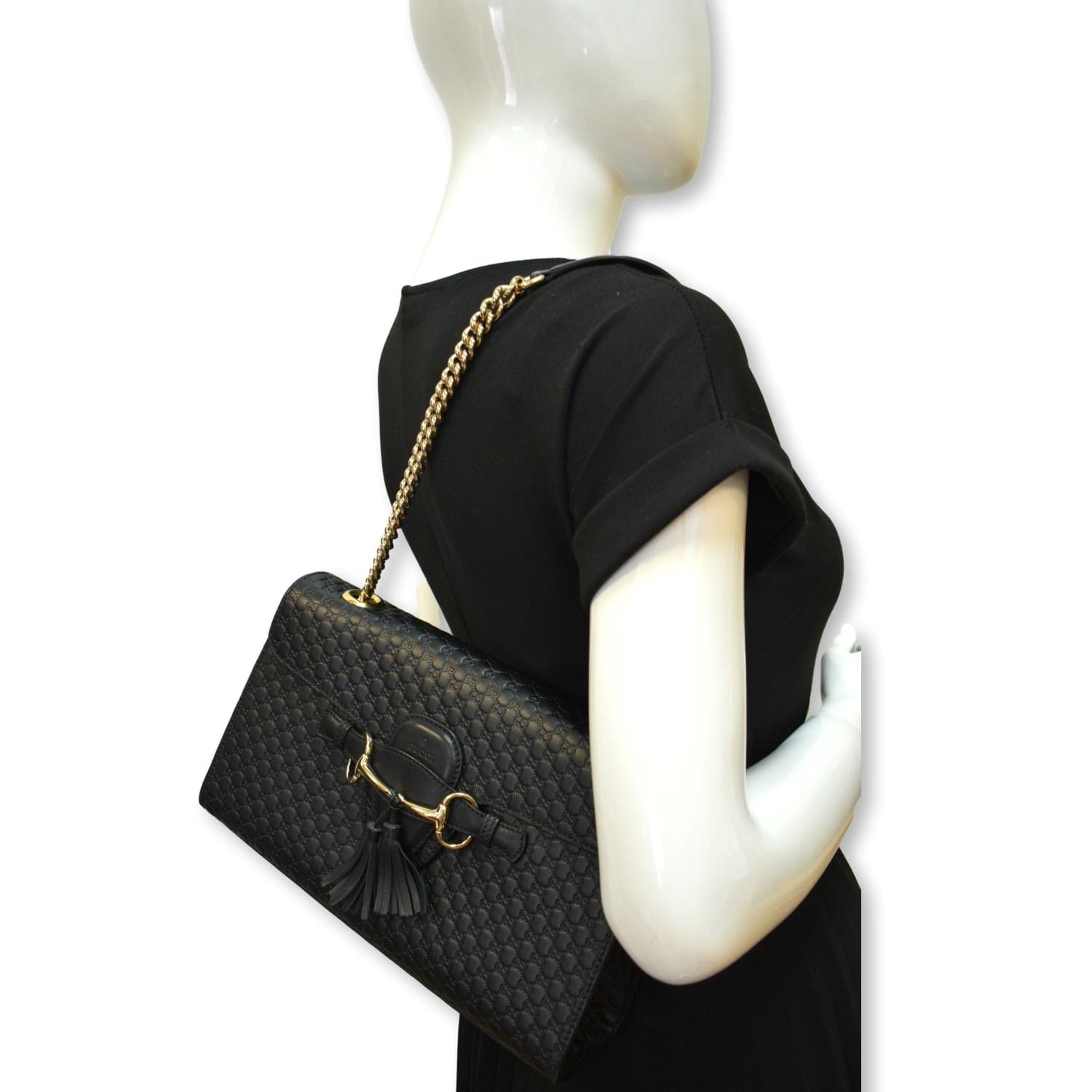 Gucci Emily ssima Chain Shoulder Bag Leather Black