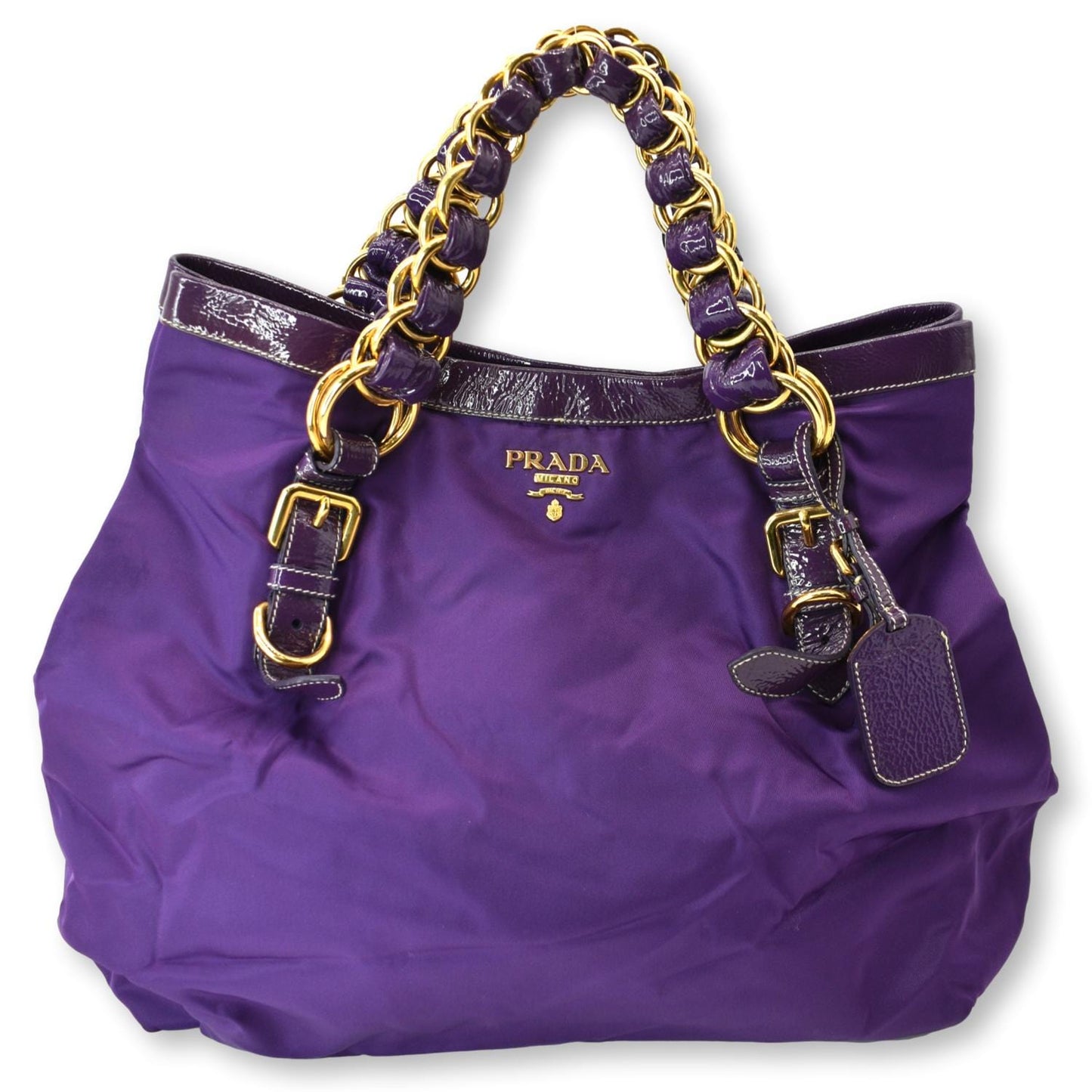 Prada Vernice Trimmed Tessuto Tote Bag Nylon Purple