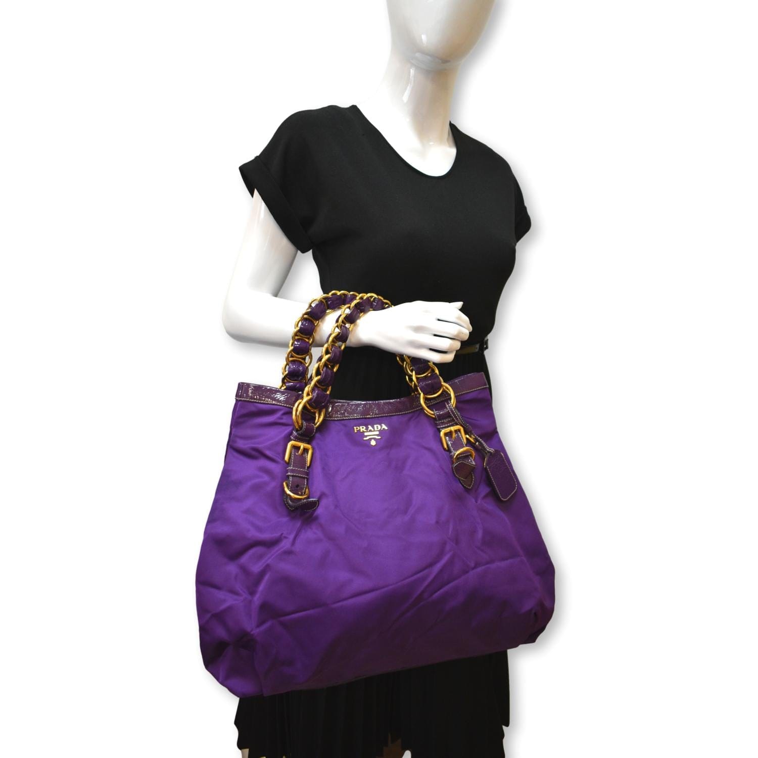 Prada Vernice Trimmed Tessuto Tote Bag Nylon Purple