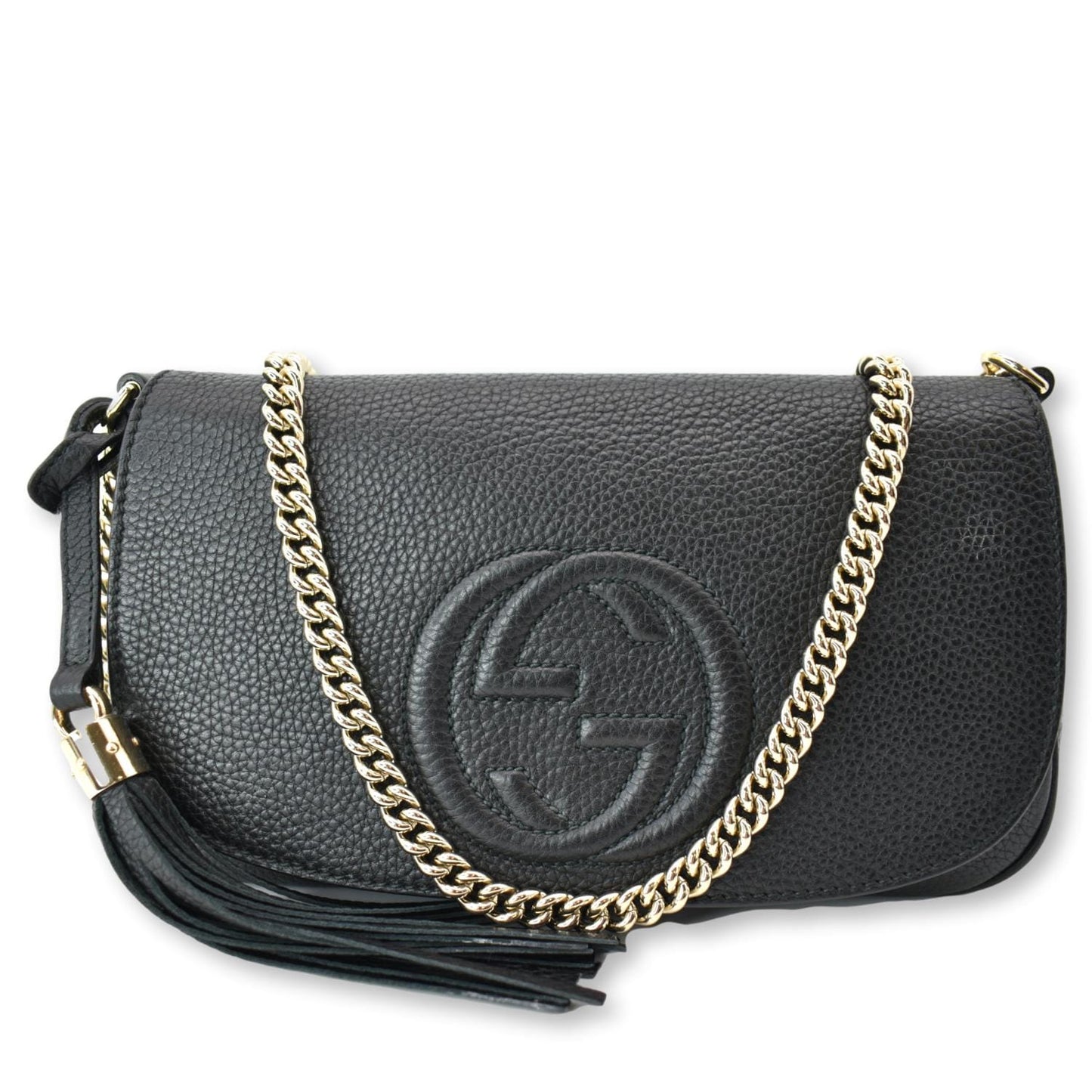 Gucci Soho Tassel Chain Crossbody Bag Leather Black