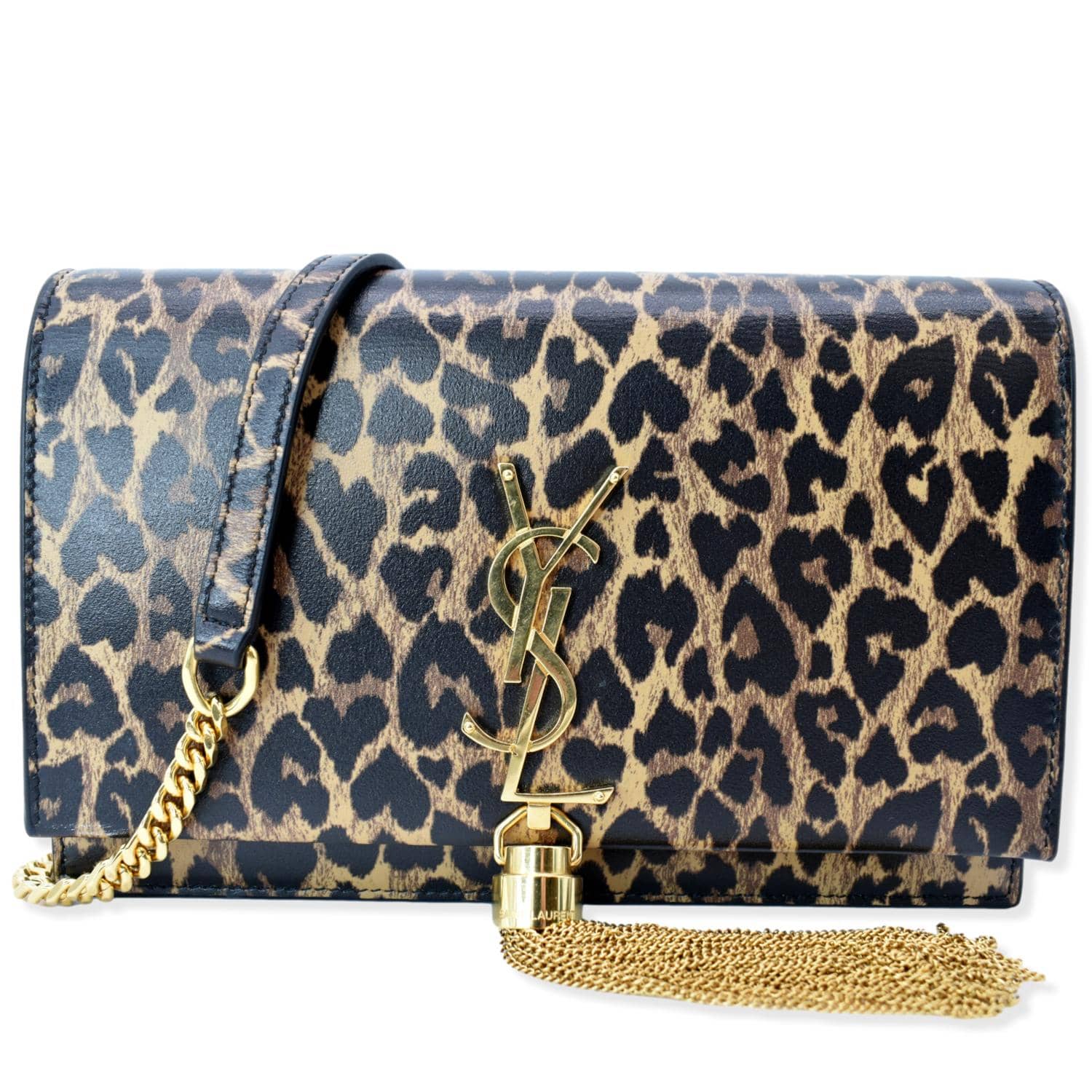 YSL Saint Laurent Saint Kate Leopard Print Shoulder Bag New Monogram Black