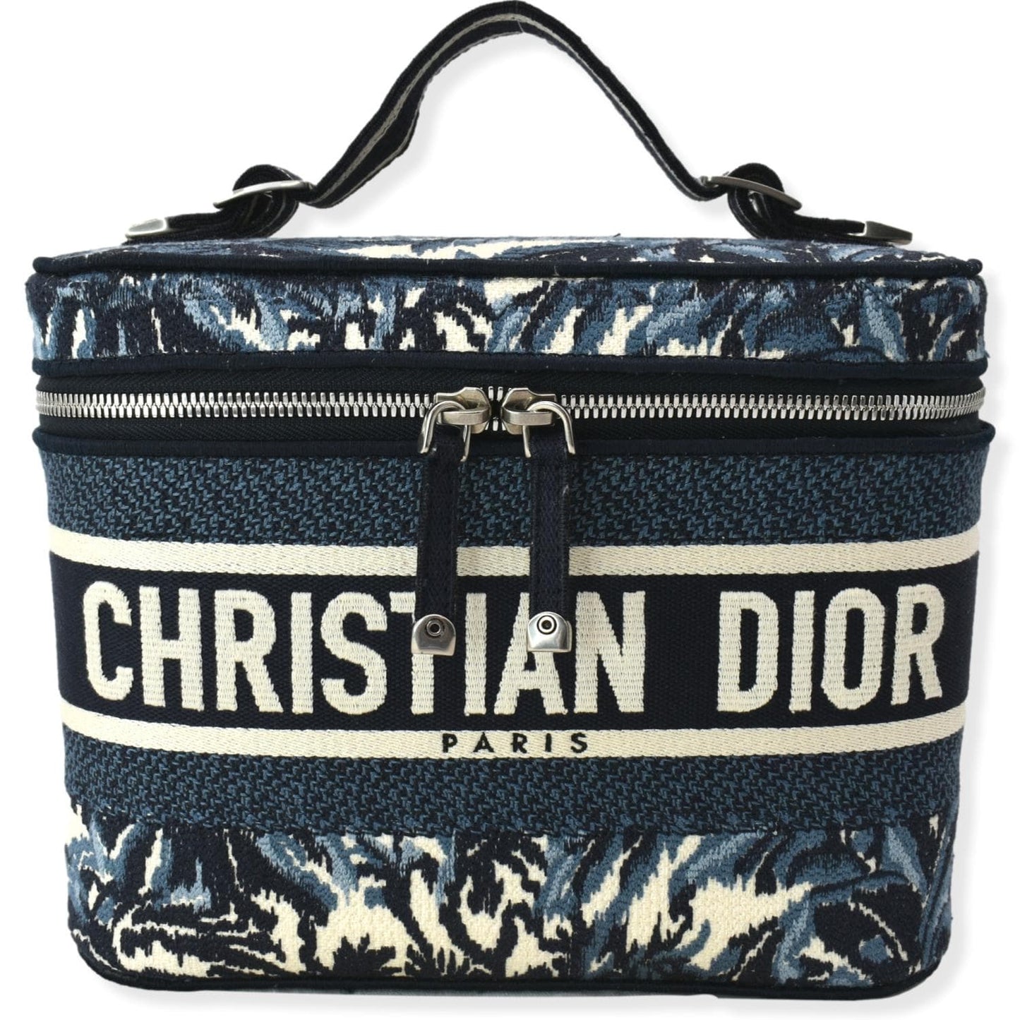 Dior travel Oblique Embroidery Vanity Case Travel Bag Blue
