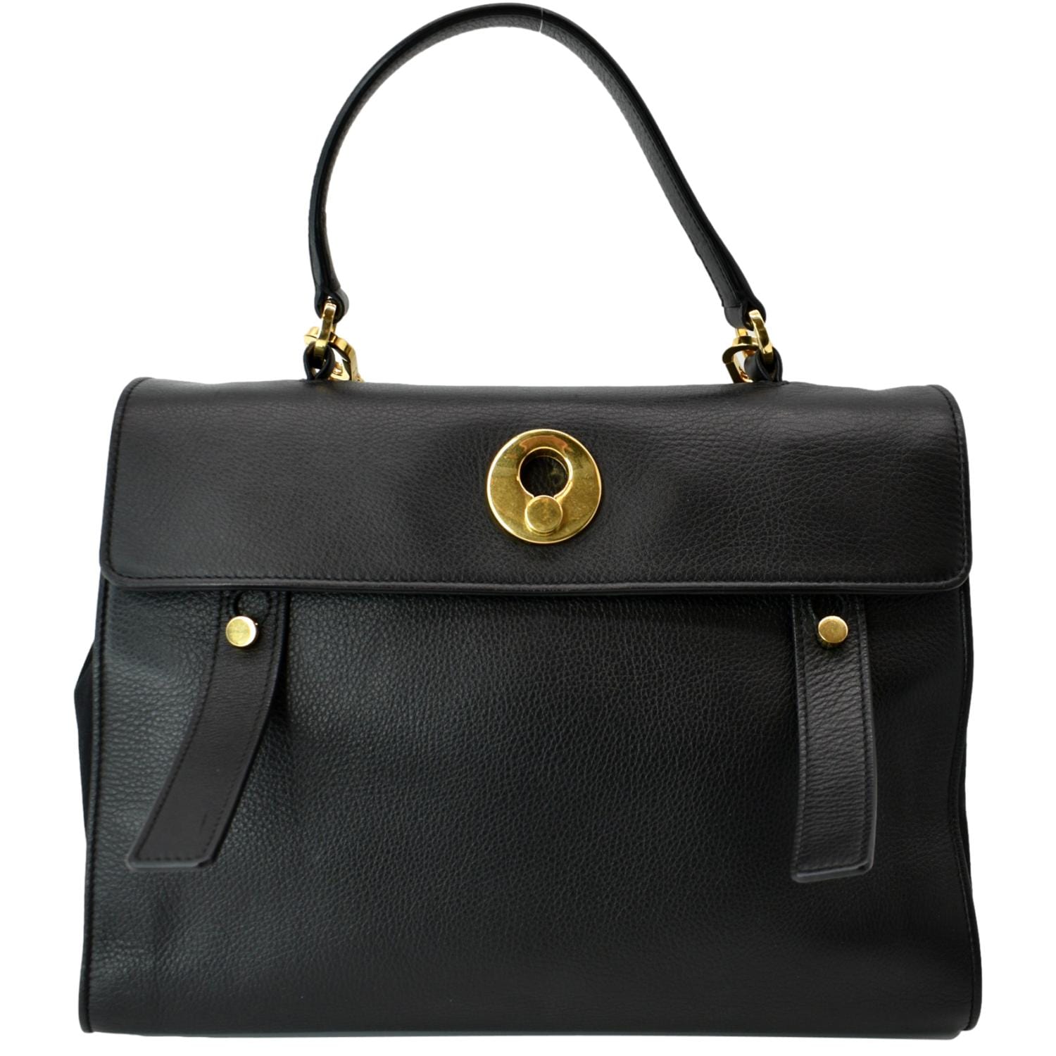 YSL Saint Laurent Yves Two Calfskin Satchel Shoulder Bag Black Medium Satchel Bag