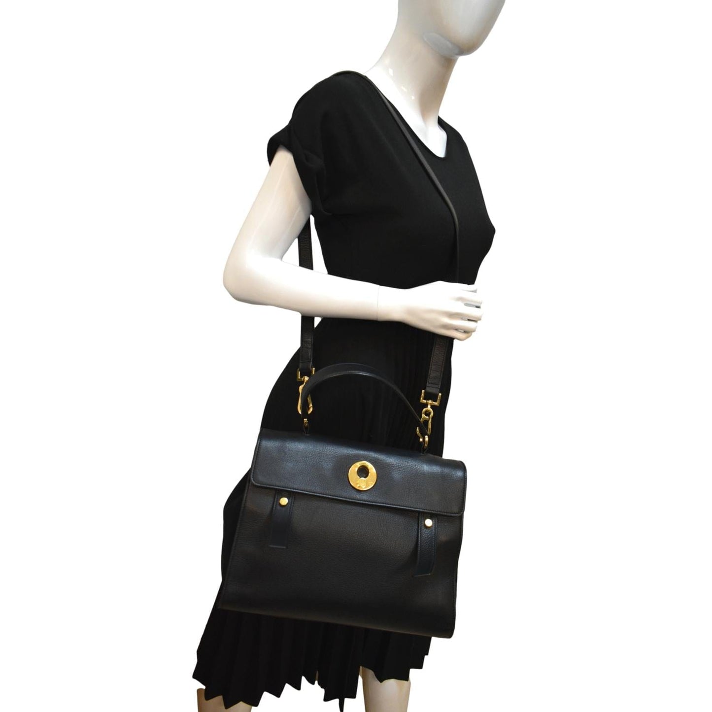 YSL Saint Laurent Saint Two Calfskin Satchel Shoulder Bag Black Medium