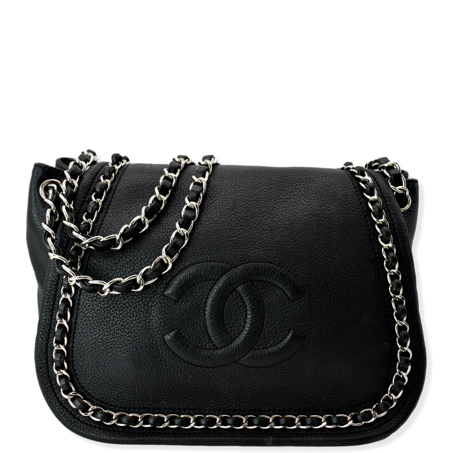 Chanel CC Around Flap Pebbled Calfskin Black Travel Bag