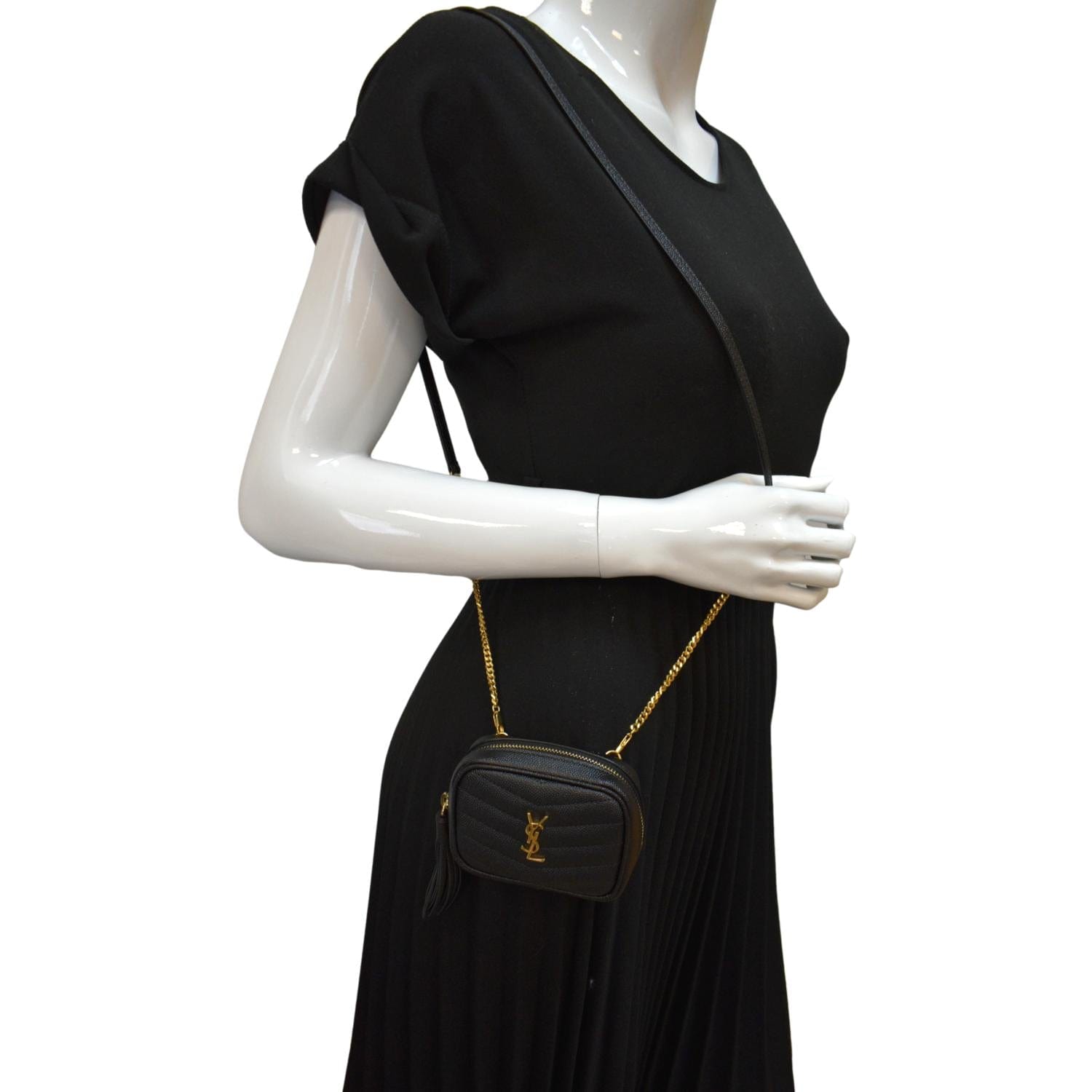 YSL Saint Laurent Yves Lou Crossbody Bag Leather Black