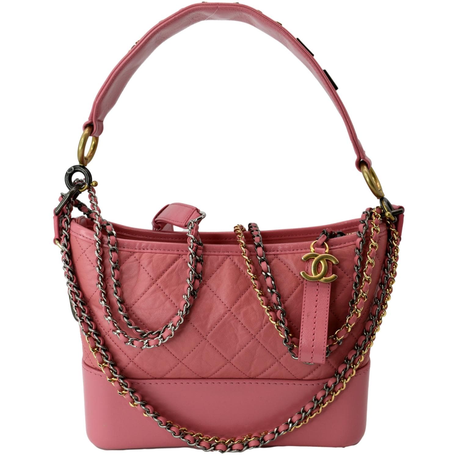 Chanel Gabrielle Aged Hobo Leather Calfskin Pink Travel Bag