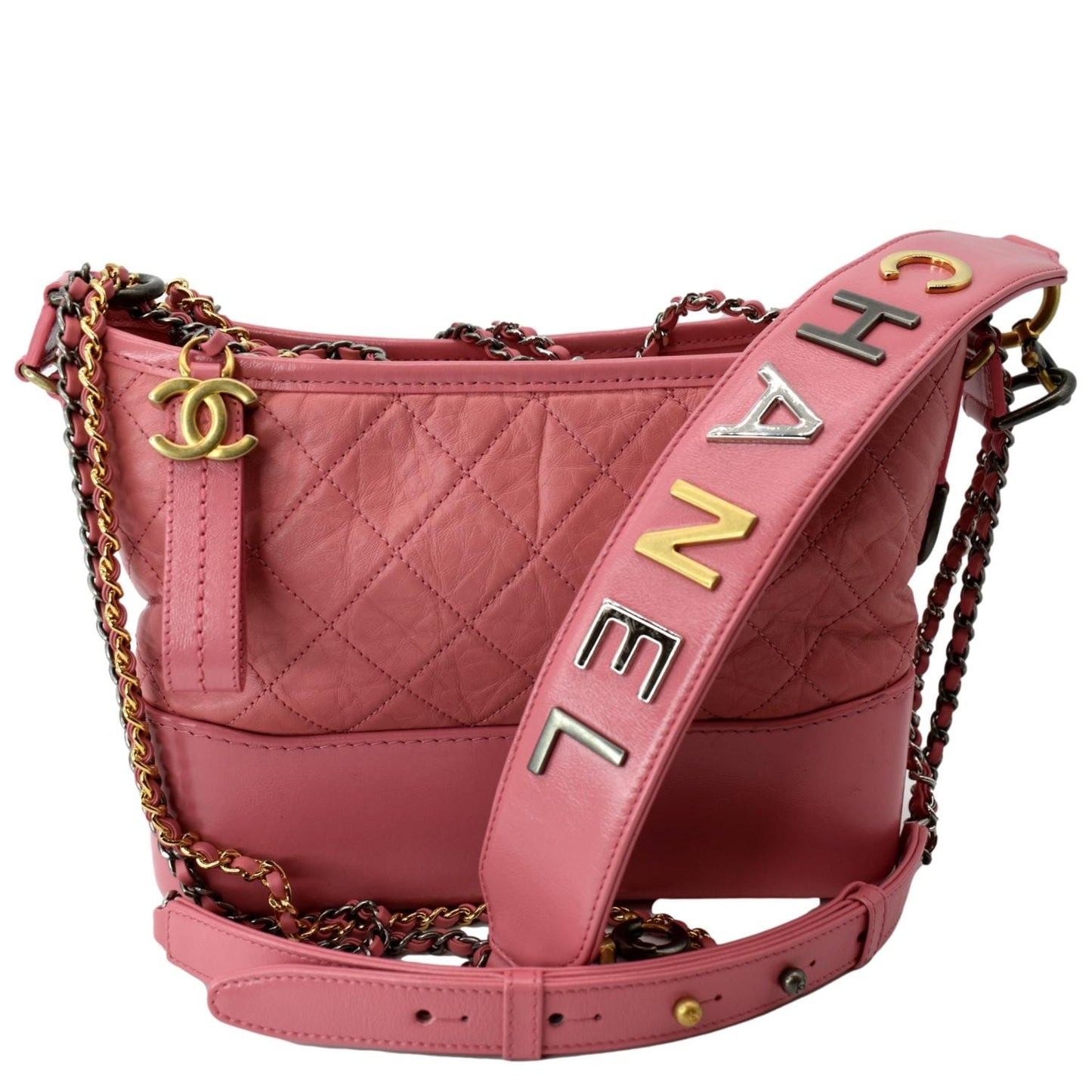 Chanel Gabrielle Aged Hobo Leather Calfskin Pink Travel Bag