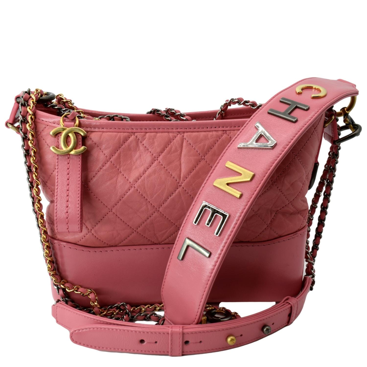 Chanel Gabrielle Aged Hobo Leather Calfskin Pink Travel Bag