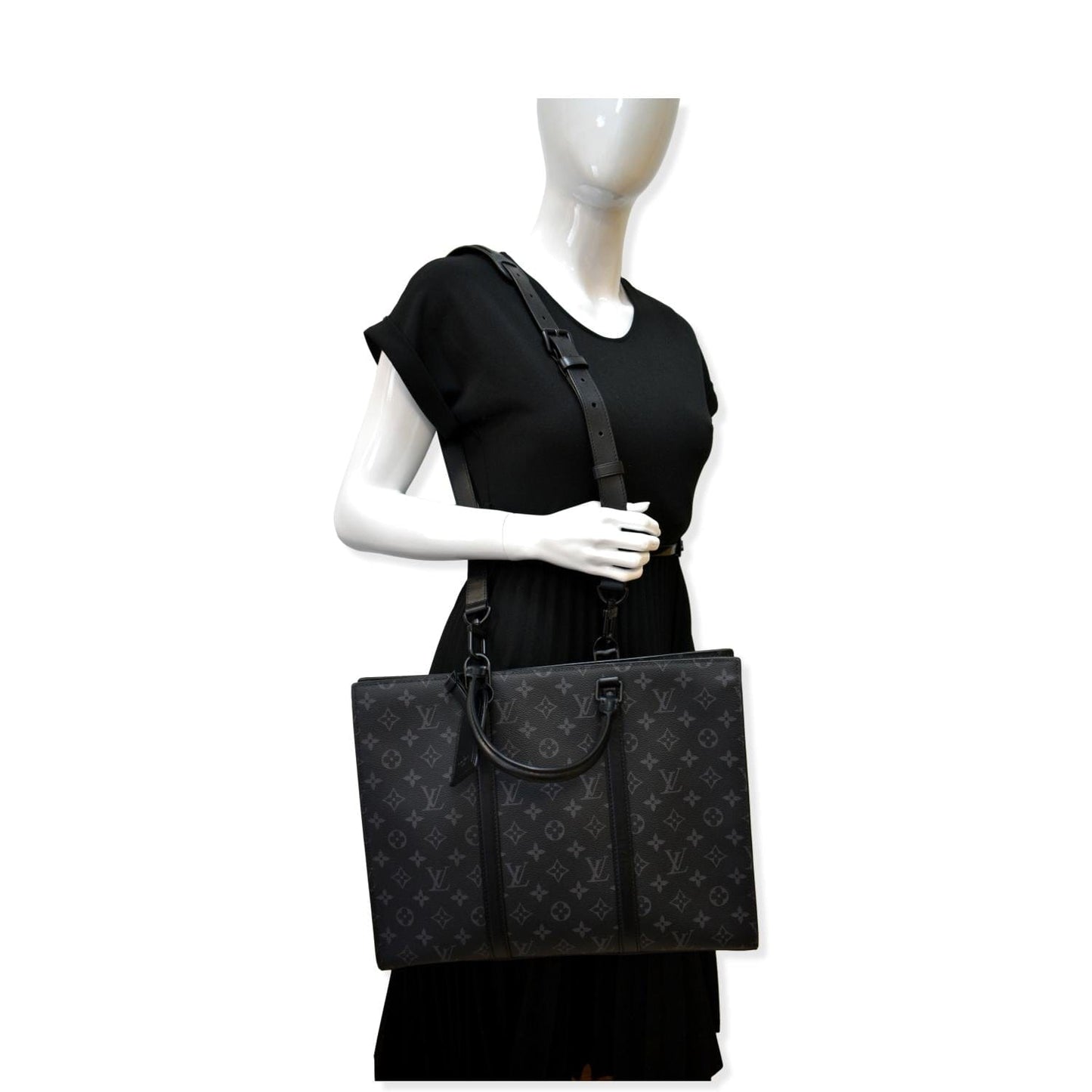 Louis Sac Plat Horizontal Zippe Eclipse Shoulder Monogram Black Crossbody Bag