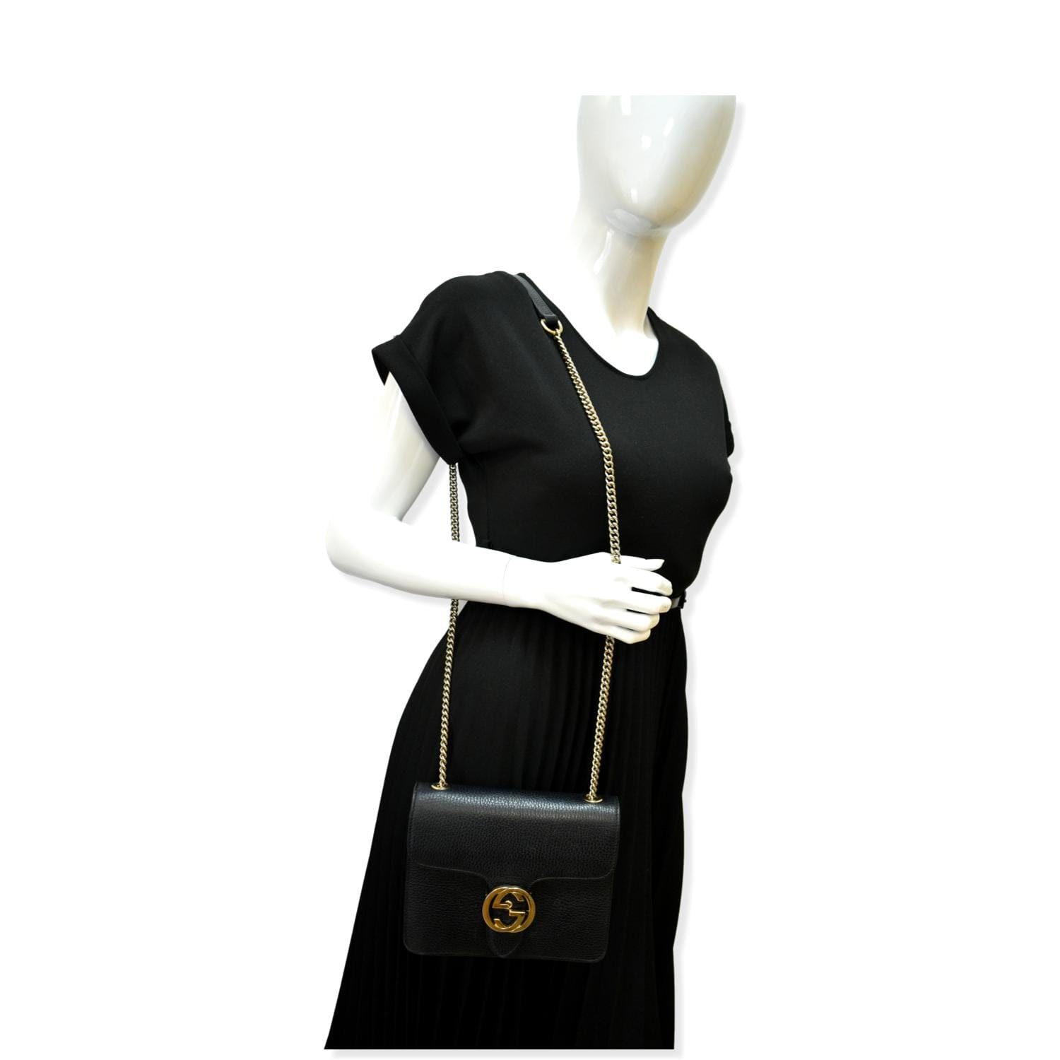 Gucci Interlocking Crossbody Bag Leather Black
